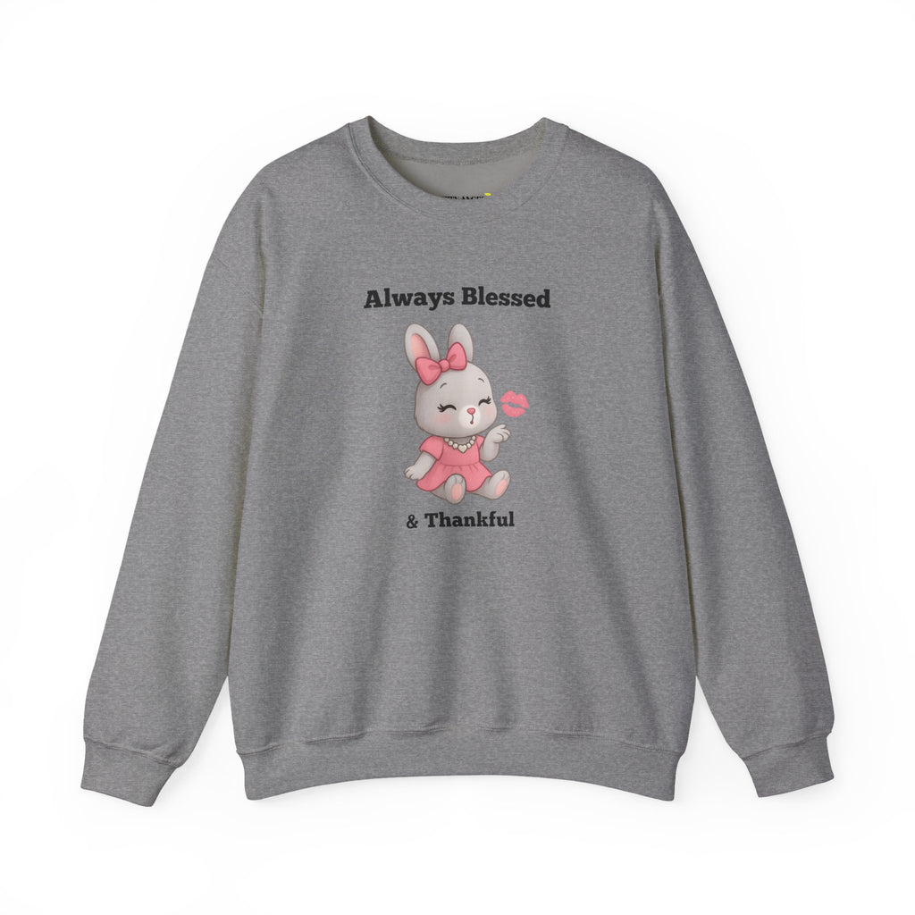 Always Blessed & Thankful™ Bunny Kiss Sweatshirt – Ethically Made Cozy Unisex Sweater for Pretty Girls (White, Sand, Light Pink, Heather Gray)