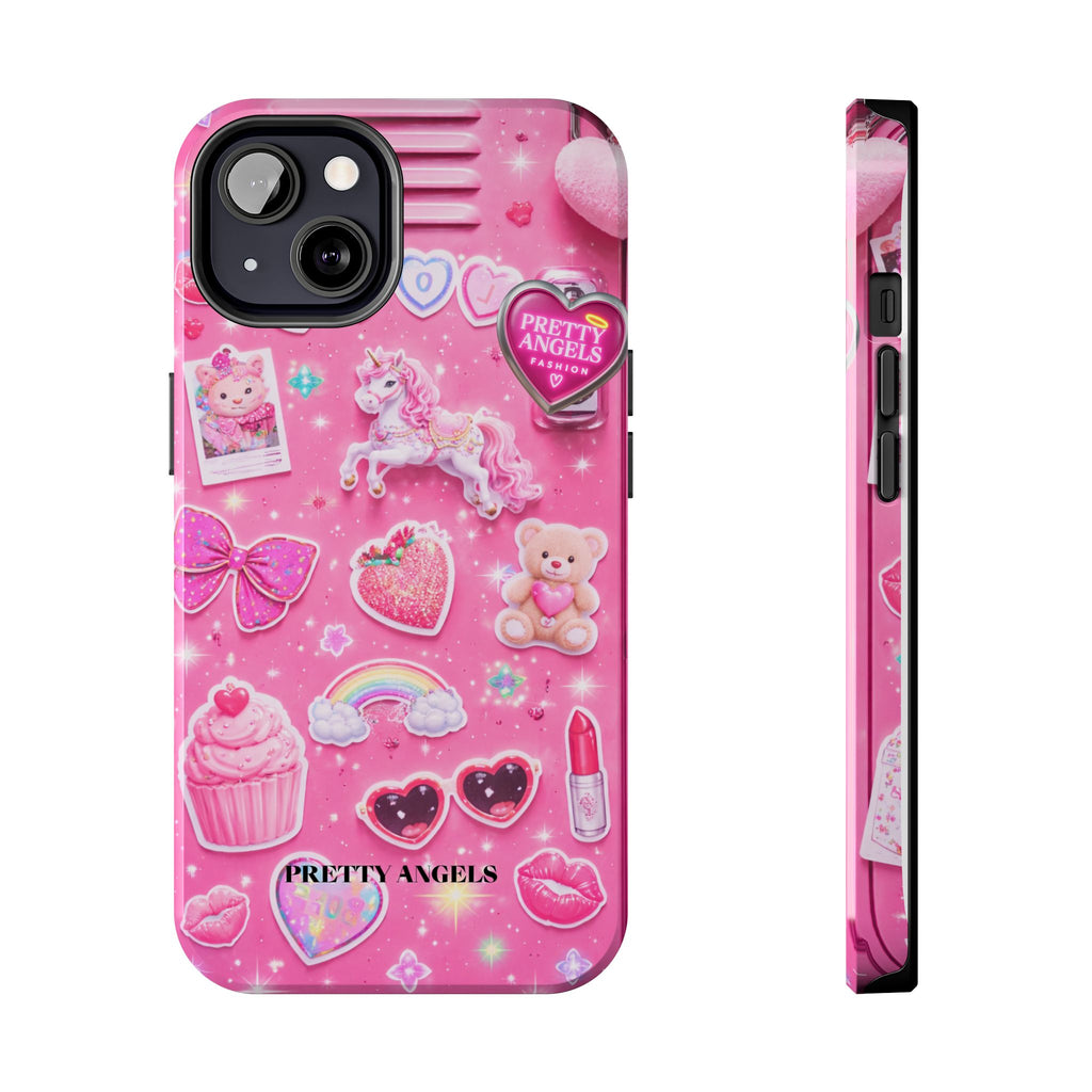 Girly Pink Locker Nostalgia with Hearts & Teddy Bear Tough Phone Case
