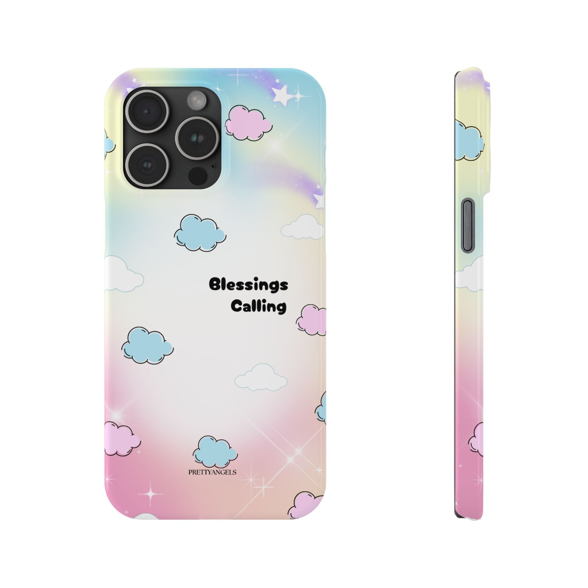 ‘Blessings Calling' Phone Case – Slim Lightweight Ombré Cover with Magical Pastel Clouds for Girly Girls & Faith-Filled Baddies - Cute Cloud Aesthetic, Phone Accessories, Gift for Friends, Pastel Theme Vibes, Cozy Magical Vibes