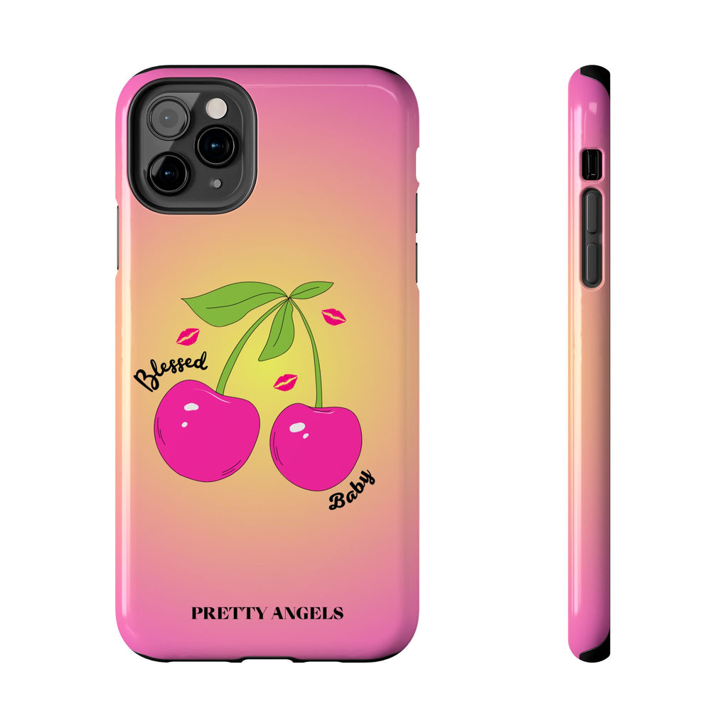 Blessed Baby Sunset Cherry Phone Case — Cute Hot Pink Cherry & Kisses