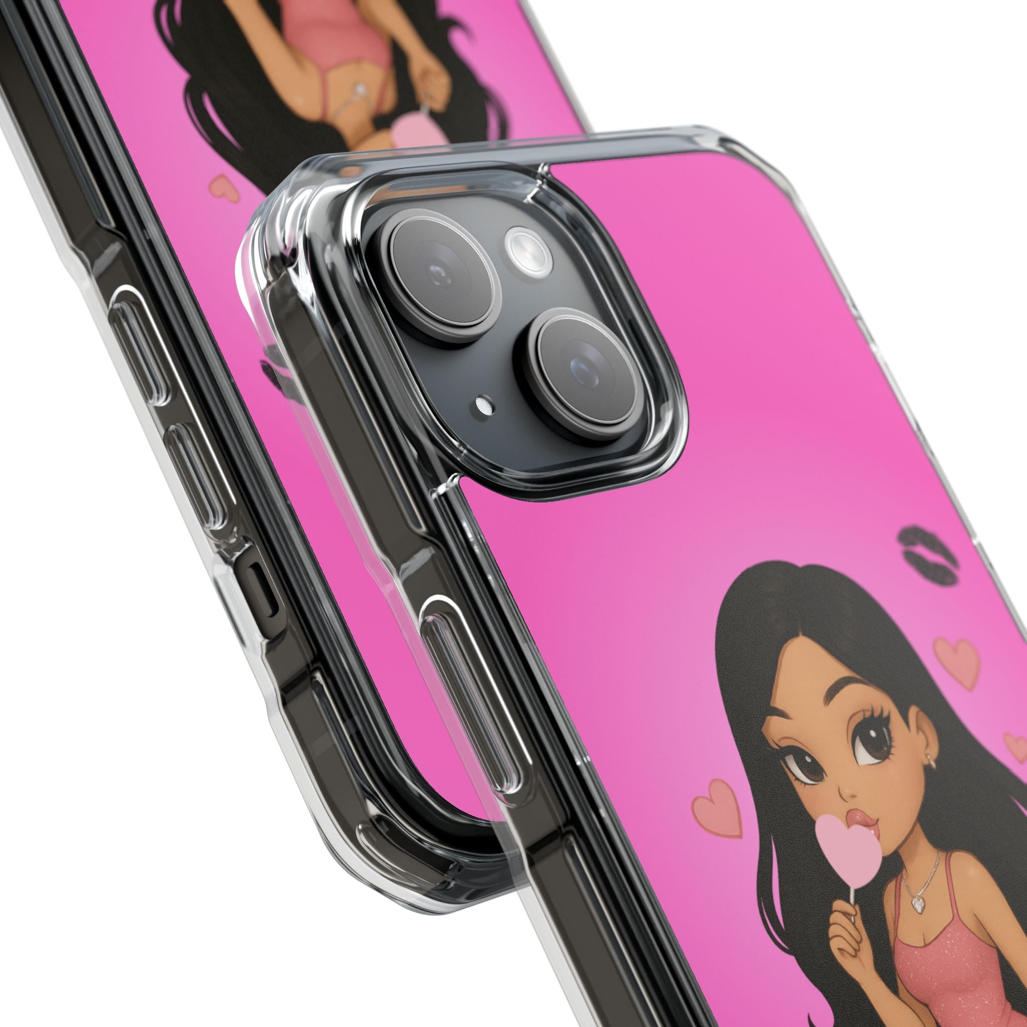 “Luxury Pink MagSafe iPhone Case – Bratz-Inspired Doll on Cloud with Heart Lollipop | Girly Chic Air-Cushion Protection”