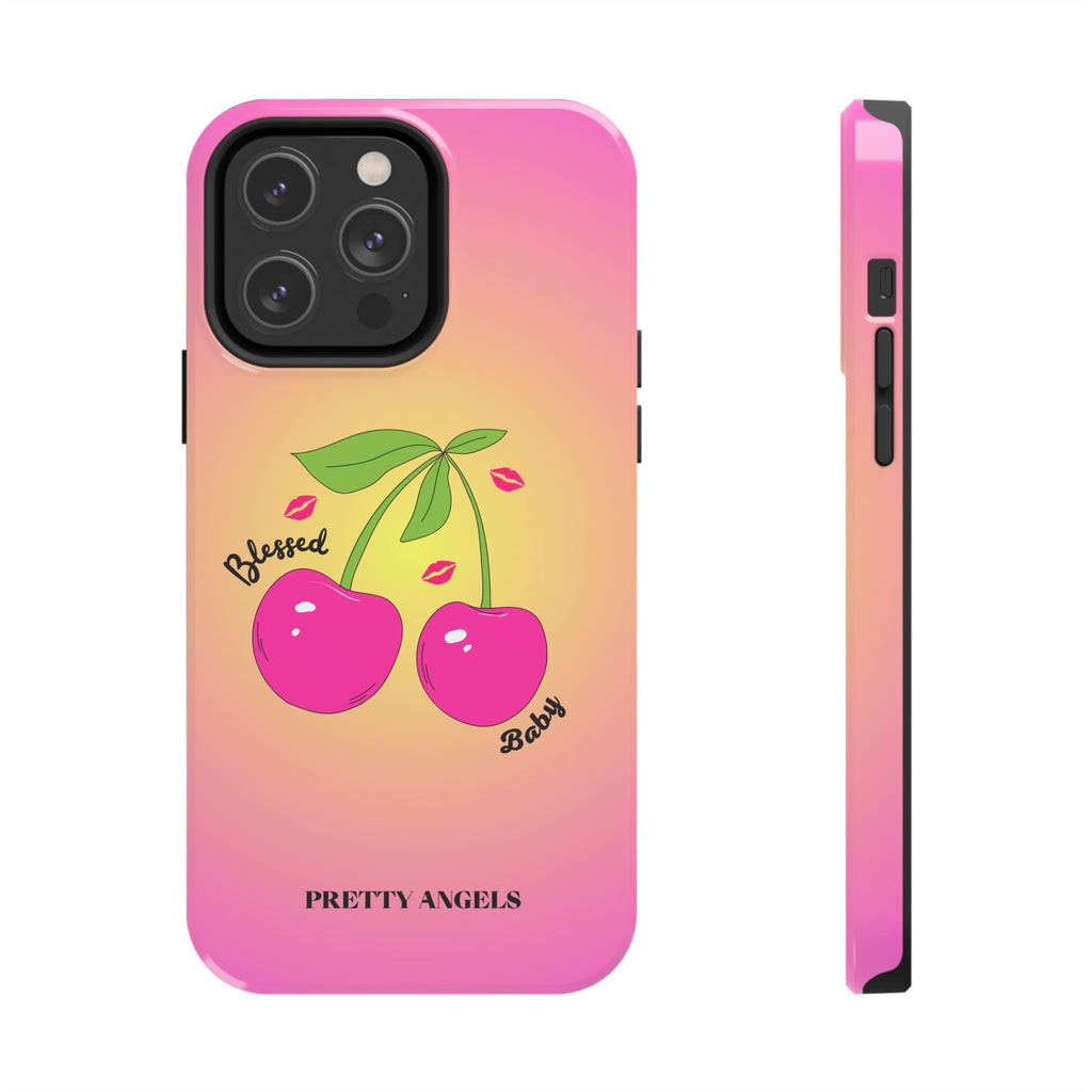 Blessed Baby Sunset Cherry Phone Case — Cute Hot Pink Cherry & Kisses