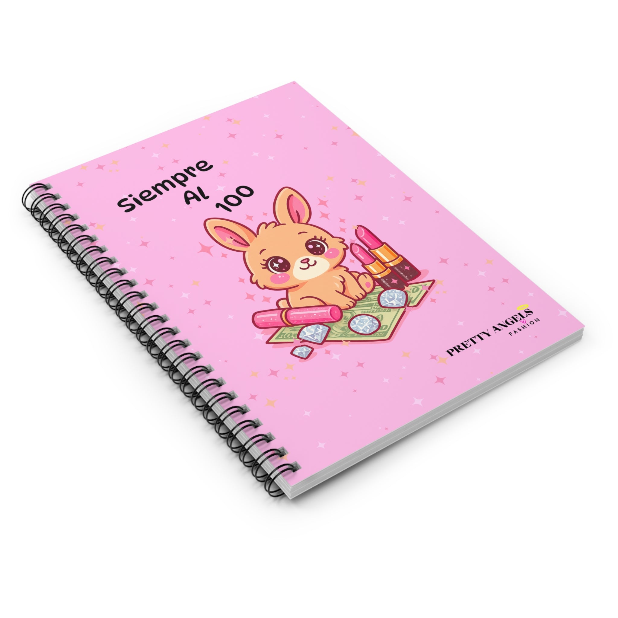 Siempre Al 100 Notebook – Cute Pink Bunny Journal with Money, Diamonds & Lipstick | Latina Baddie Stationery