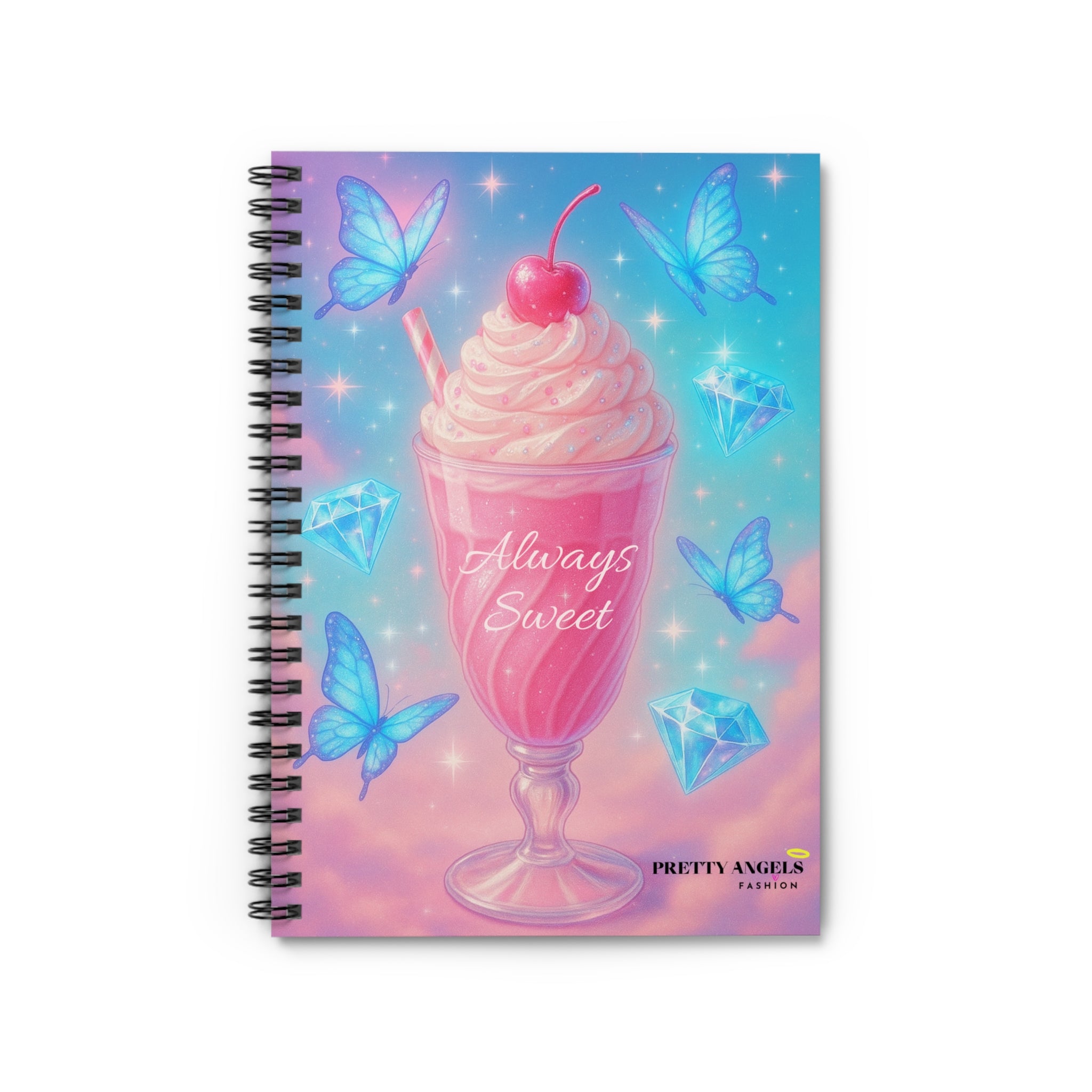 Always Sweet Pastel Milkshake Spiral Notebook | Cute Dreamy Journal with Butterflies & Diamonds