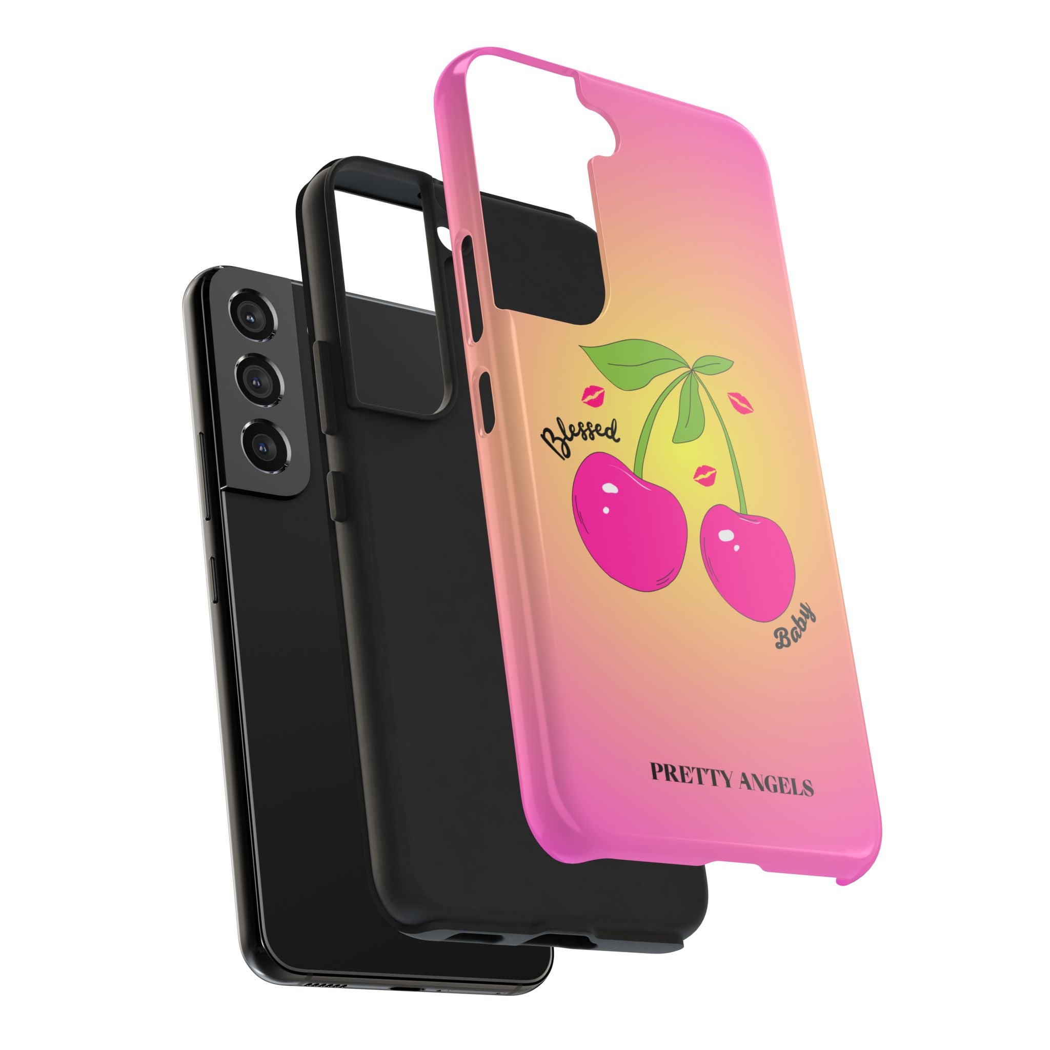 Blessed Baby Sunset Cherry Phone Case — Cute Hot Pink Cherry & Kisses