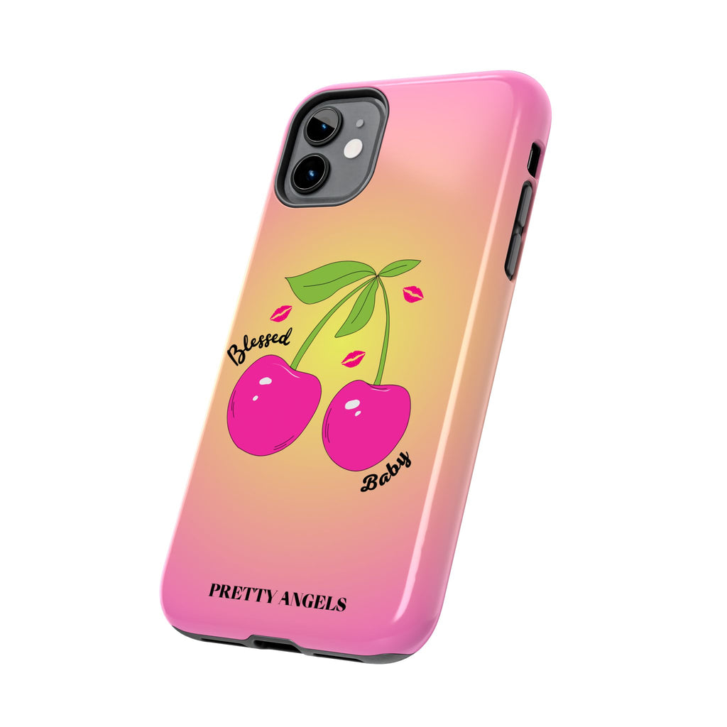 Blessed Baby Sunset Cherry Phone Case — Cute Hot Pink Cherry & Kisses