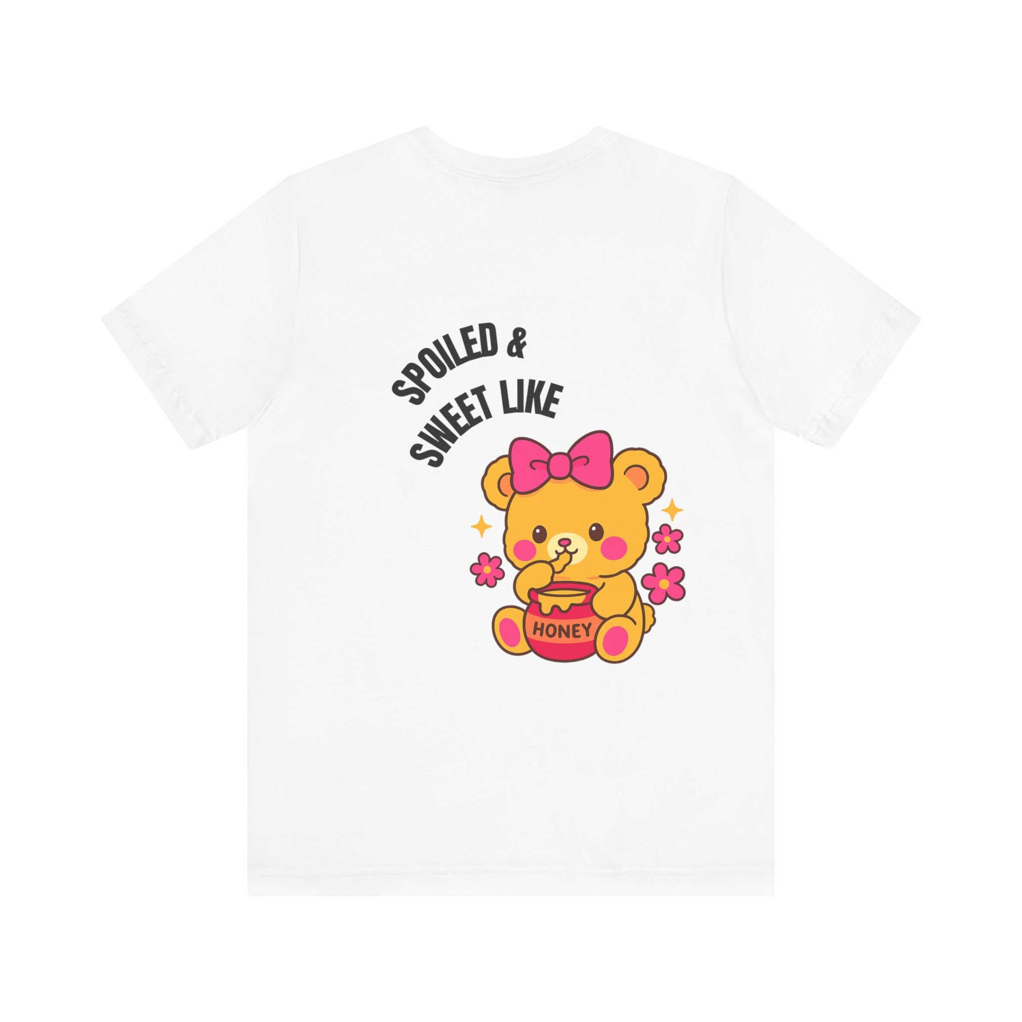 Spoiled & Sweet Tee (Back) - White & Grey Baddie Oversized Shirt with Teddy Bear & Honey Graphic | Cozy Off-Duty Doll T-Shirt for Pretty Girls Who Slay in Comfort