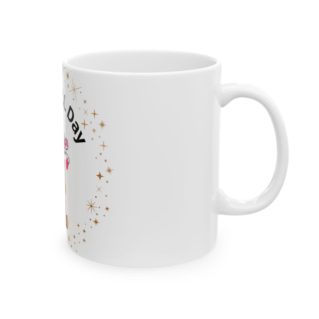 “Sleigh ALL Day” Pink Reindeer Mug - Cute Girly Christmas Mug with Bow, Lights & Pink Nose - Viral Winter Coffee Mug for Baddie Girls, Holiday Gift for Girls, Cute Coffee Cup, Girly Winter Decor, Girly Christmas Present, That Girl Kitchenware