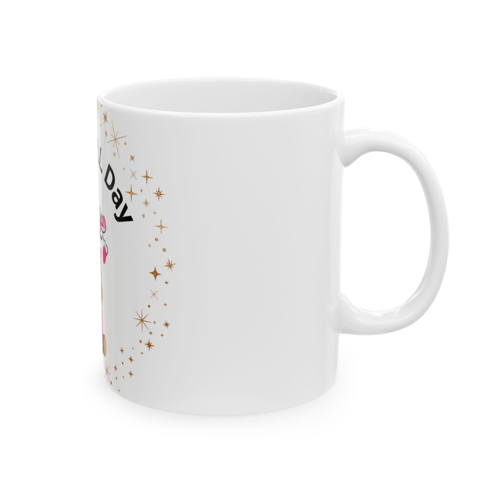 “Sleigh ALL Day” Pink Reindeer Mug - Cute Girly Christmas Mug with Bow, Lights & Pink Nose - Viral Winter Coffee Mug for Baddie Girls, Holiday Gift for Girls, Cute Coffee Cup, Girly Winter Decor, Girly Christmas Present, That Girl Kitchenware