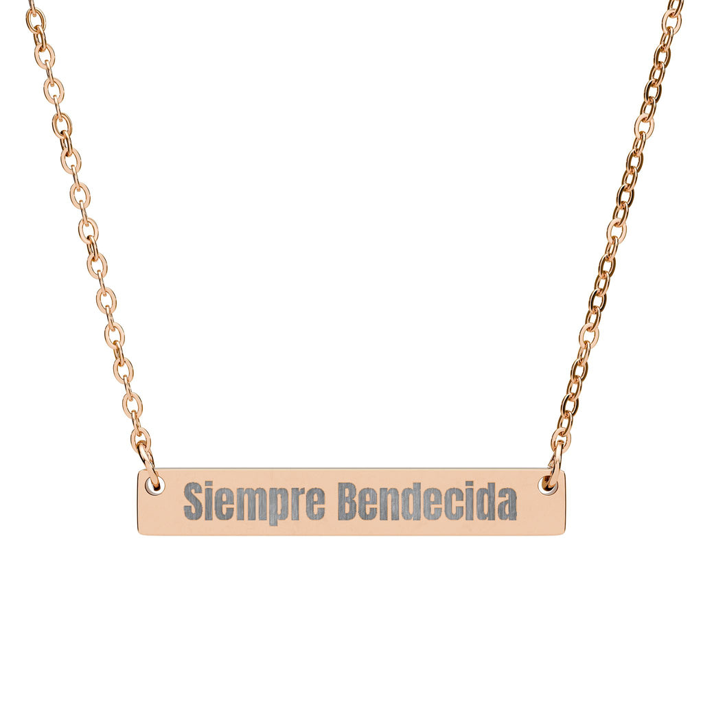 Siempre Bendecida Horizontal Bar Necklace — Engraved Latina Baddie Jewelry