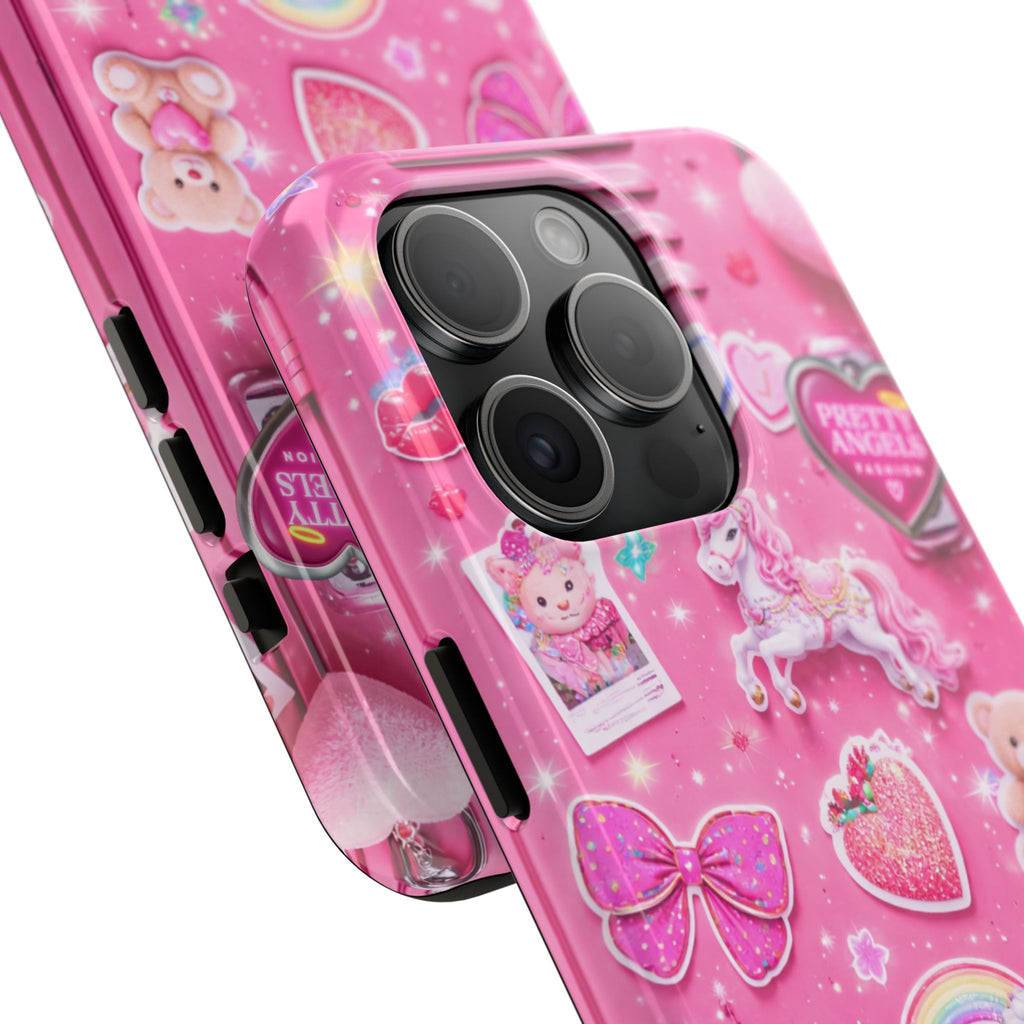 Girly Pink Locker Nostalgia with Hearts & Teddy Bear Tough Phone Case