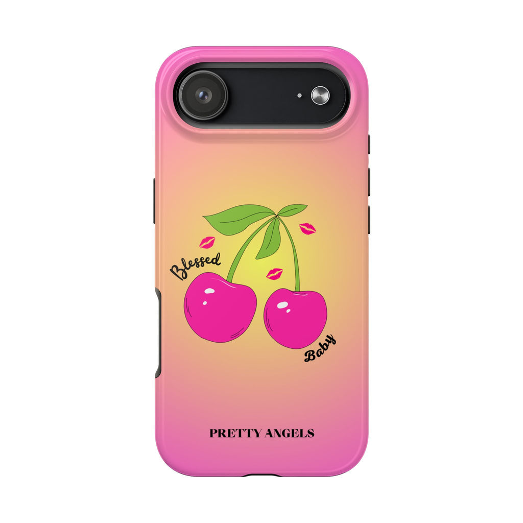 Blessed Baby Sunset Cherry Phone Case — Cute Hot Pink Cherry & Kisses