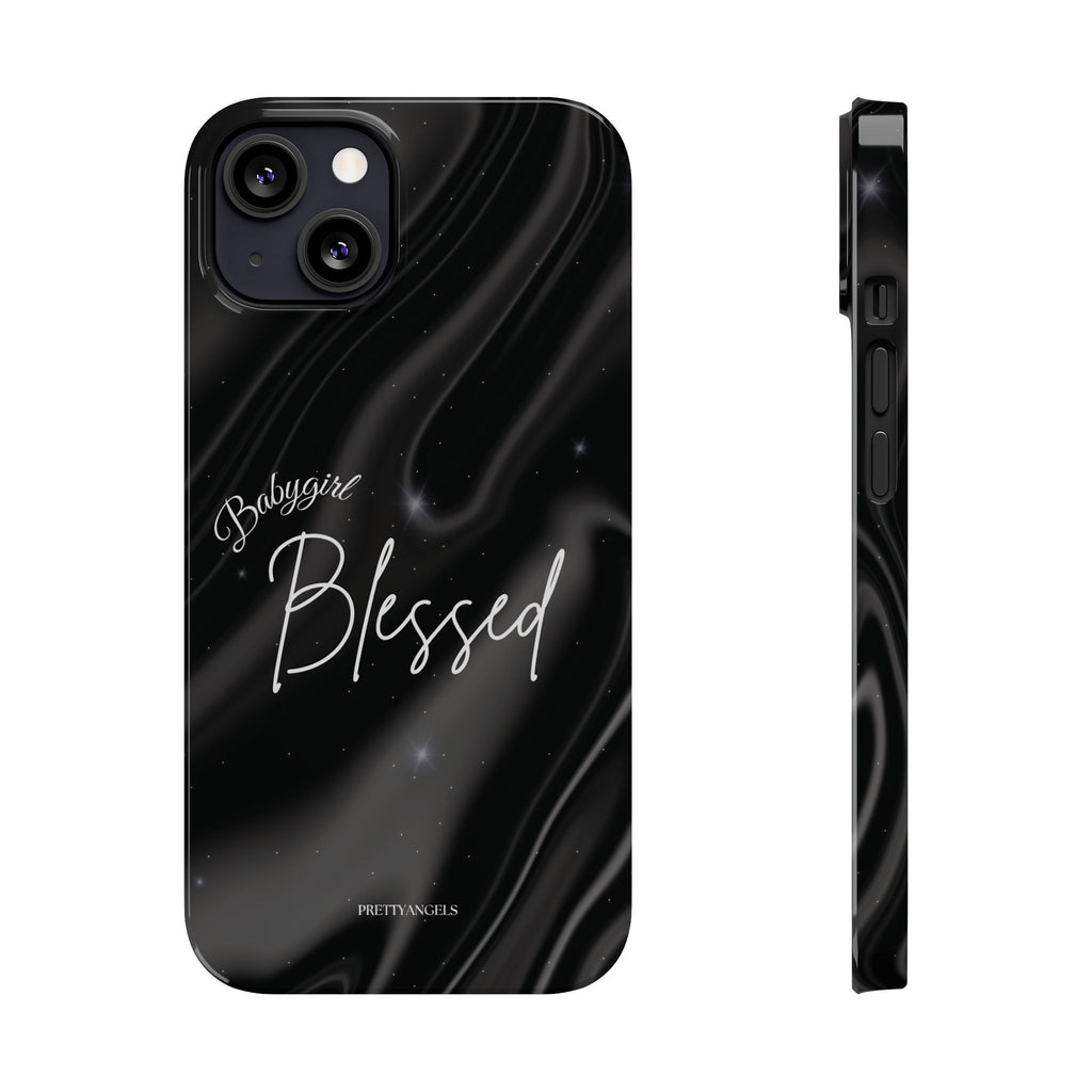 Blessed Babygirl Black Luxe Phone Case - Slim Lightweight & Protective for Rich Feminine Aesthetic Girls