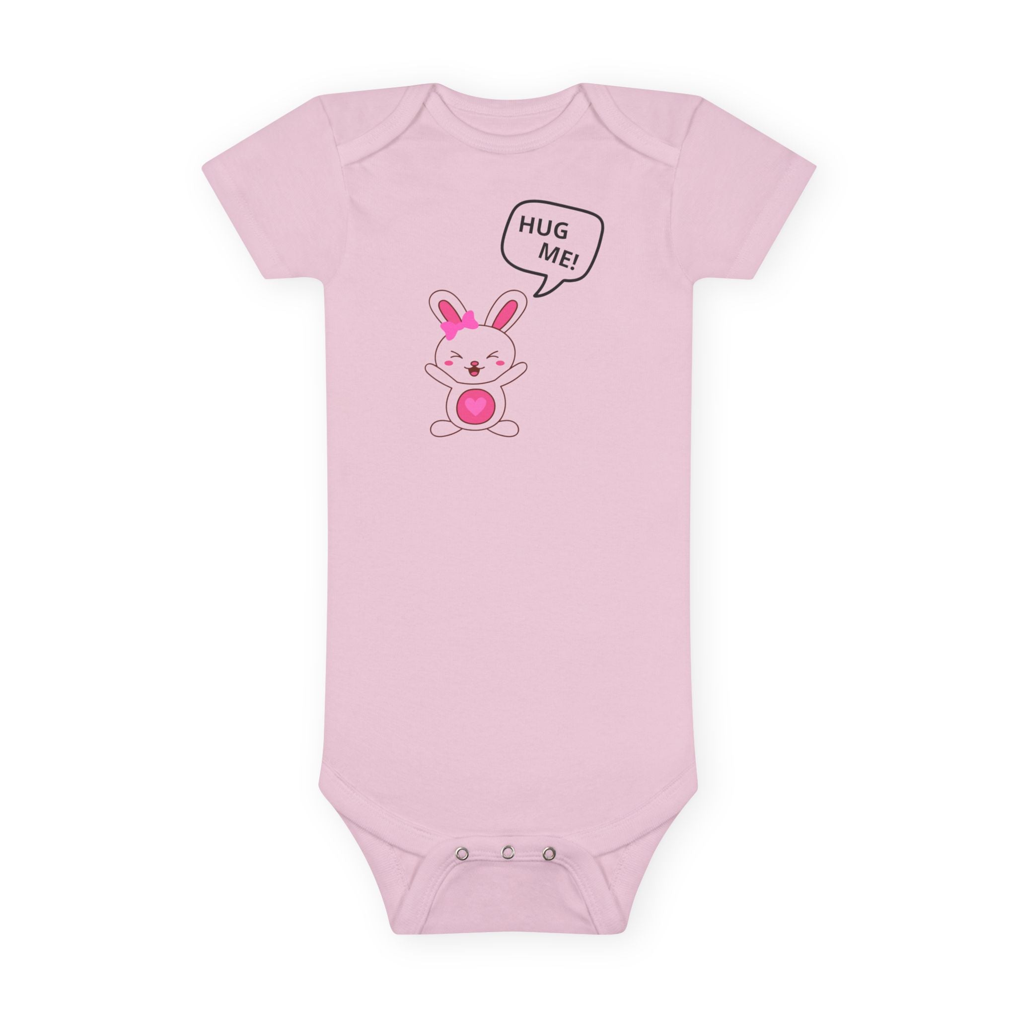 “HUG ME!”™ Whiny Bunny Baby Girl Onesie – Cute Gerber® Cotton Bodysuit with Pink Bow for Glam Baby Gifts