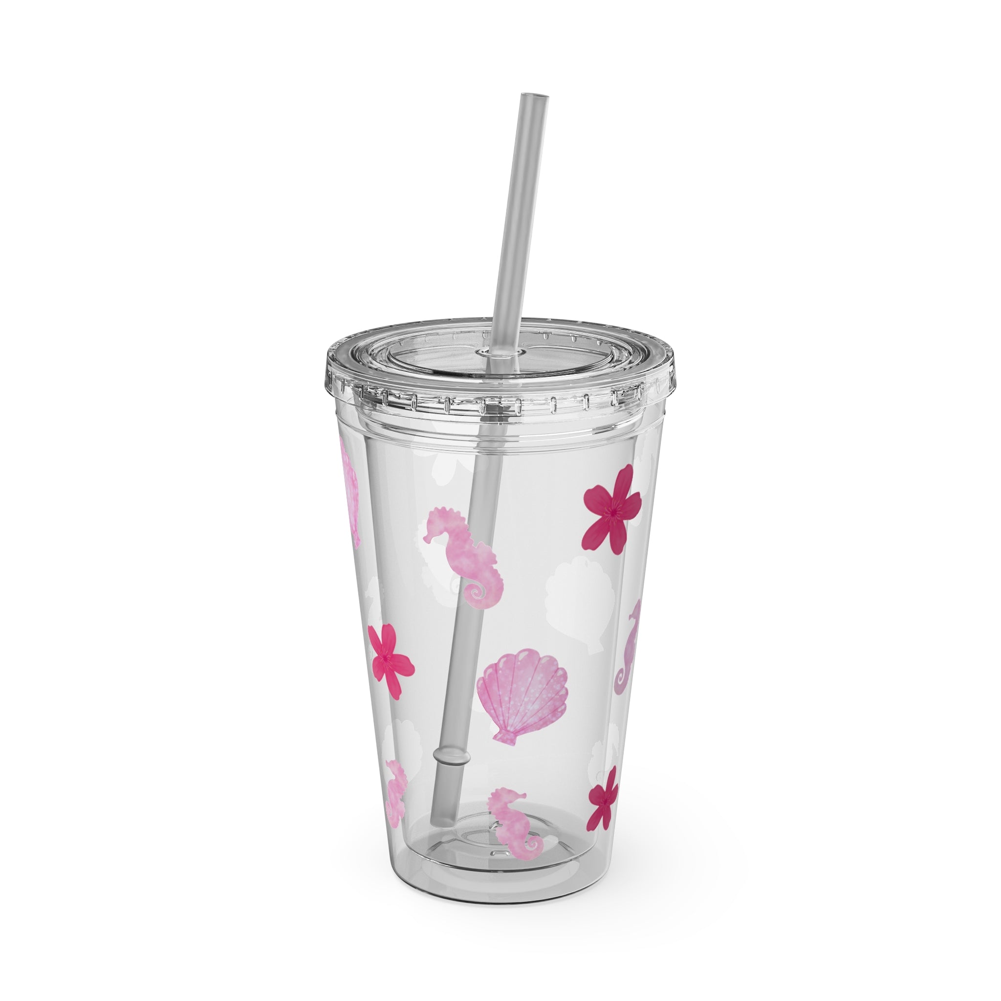 Pink Dream Clear Tumbler – 16oz Acrylic Cup with Flexible Straw – Aesthetic Reusable Tumbler for Iced Drinks, Rich Girls & Summer Baddies