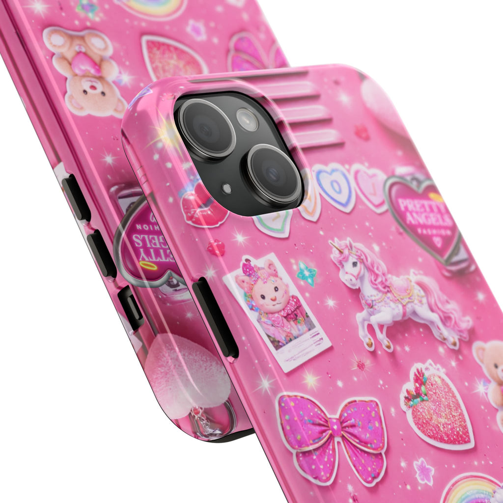 Girly Pink Locker Nostalgia with Hearts & Teddy Bear Tough Phone Case