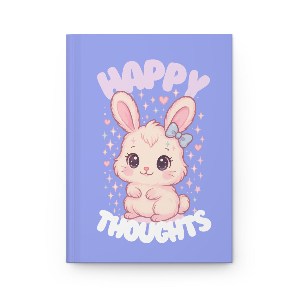Happy Thoughts Hardcover Journal — Cute Blue-Bow Bunny with Sparkles