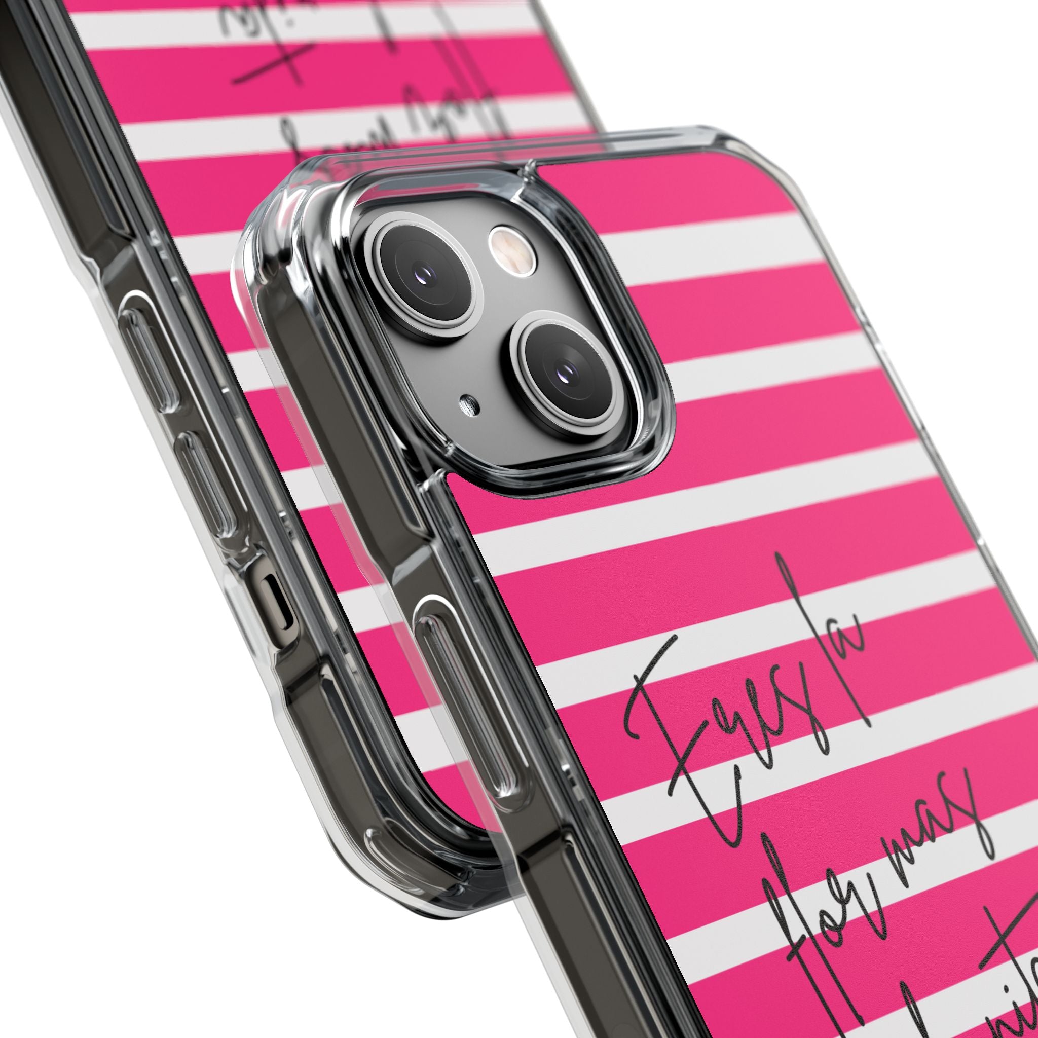 Hot Pink Stripped “Eres La Flor Mas Bonita” MagSafe Clear Phone Case - Barbie Baddie Aesthetic Impact Protection Cover