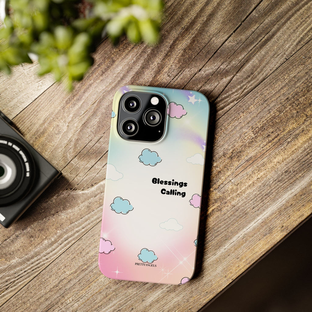 ‘Blessings Calling' Phone Case – Slim Lightweight Ombré Cover with Magical Pastel Clouds for Girly Girls & Faith-Filled Baddies - Cute Cloud Aesthetic, Phone Accessories, Gift for Friends, Pastel Theme Vibes, Cozy Magical Vibes