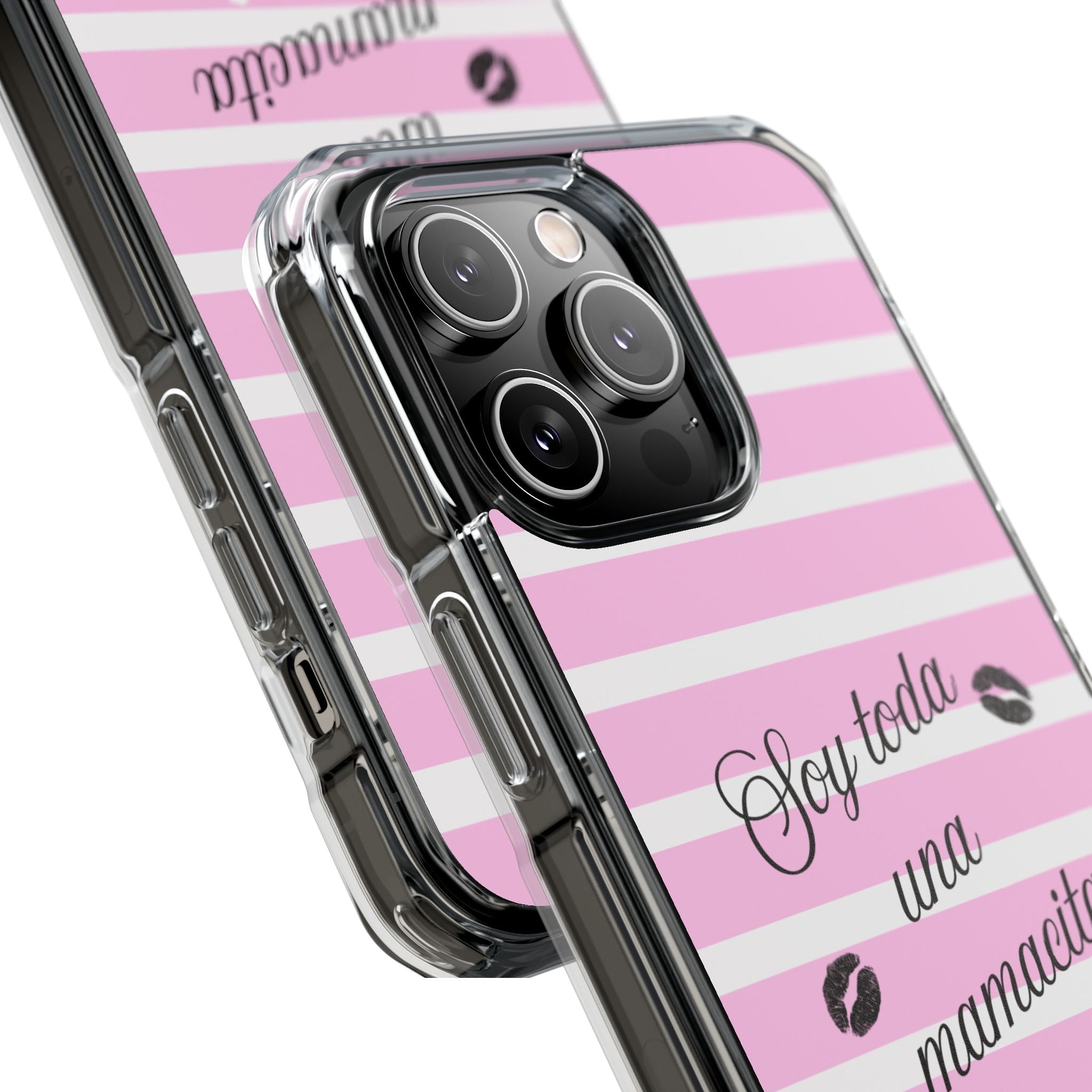 “Soy Toda Una Mamacita” MagSafe Clear Phone Case - Pink & White Striped | Latina Baddie Magnetic Impact Cover