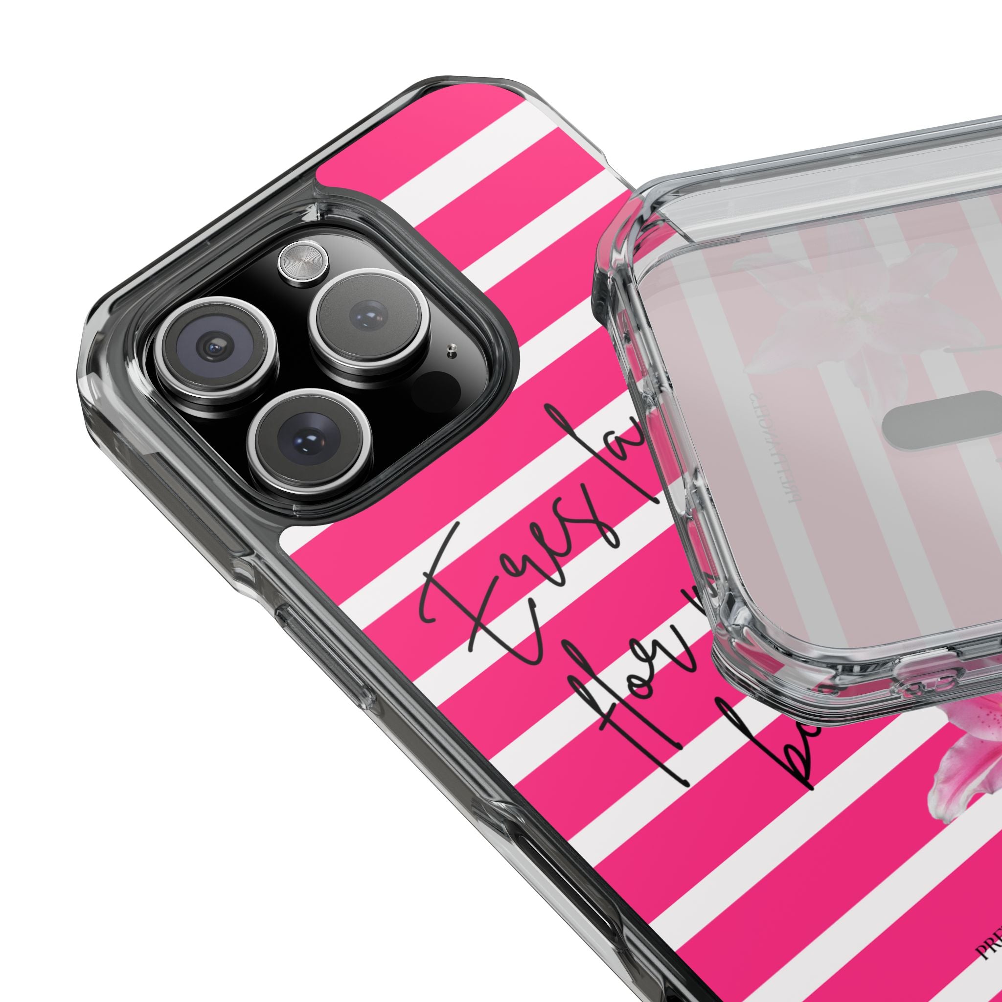 Hot Pink Stripped “Eres La Flor Mas Bonita” MagSafe Clear Phone Case - Barbie Baddie Aesthetic Impact Protection Cover