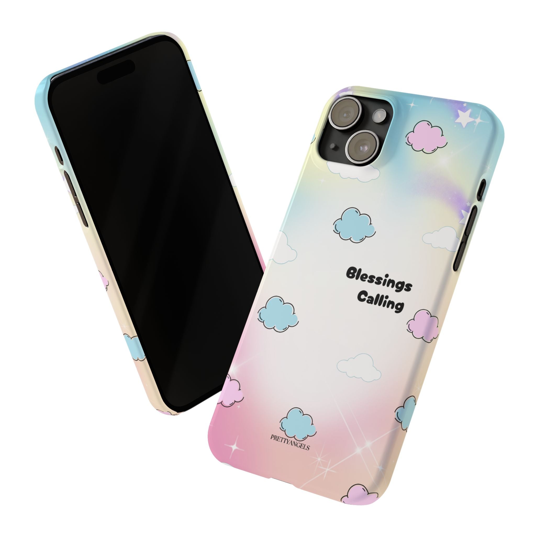 ‘Blessings Calling' Phone Case – Slim Lightweight Ombré Cover with Magical Pastel Clouds for Girly Girls & Faith-Filled Baddies - Cute Cloud Aesthetic, Phone Accessories, Gift for Friends, Pastel Theme Vibes, Cozy Magical Vibes
