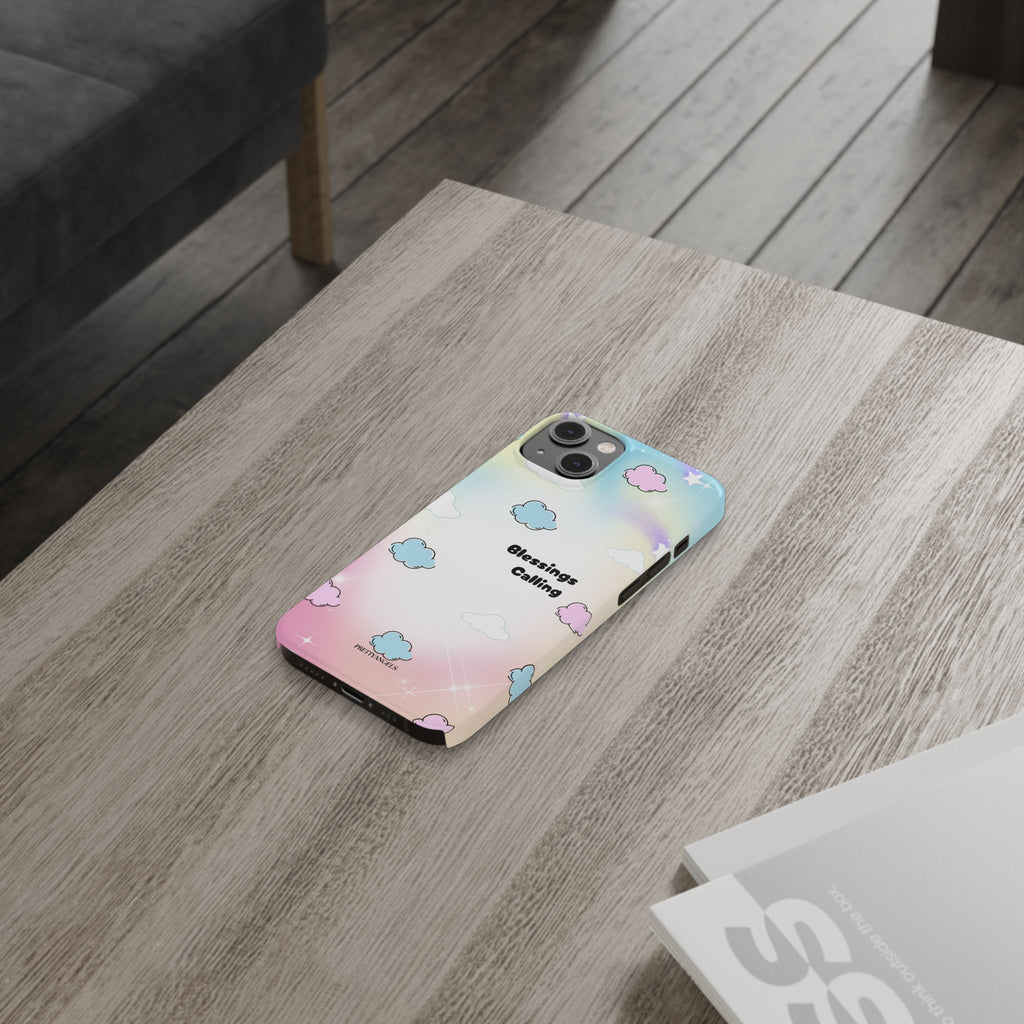 ‘Blessings Calling' Phone Case – Slim Lightweight Ombré Cover with Magical Pastel Clouds for Girly Girls & Faith-Filled Baddies - Cute Cloud Aesthetic, Phone Accessories, Gift for Friends, Pastel Theme Vibes, Cozy Magical Vibes