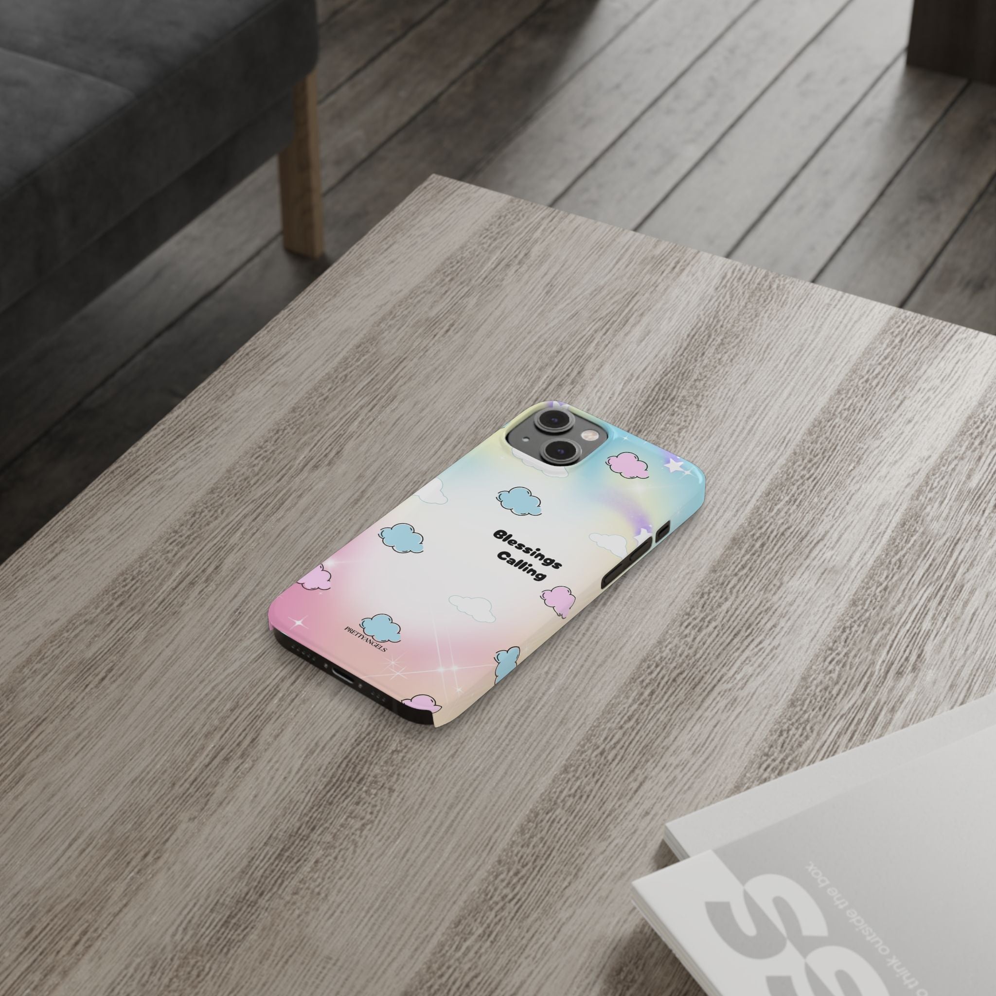 ‘Blessings Calling' Phone Case – Slim Lightweight Ombré Cover with Magical Pastel Clouds for Girly Girls & Faith-Filled Baddies - Cute Cloud Aesthetic, Phone Accessories, Gift for Friends, Pastel Theme Vibes, Cozy Magical Vibes