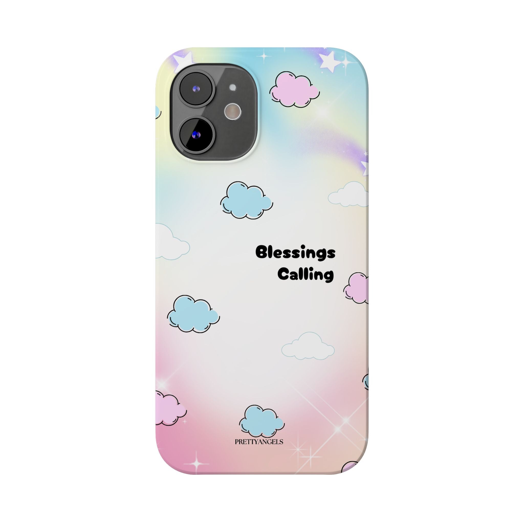 ‘Blessings Calling' Phone Case – Slim Lightweight Ombré Cover with Magical Pastel Clouds for Girly Girls & Faith-Filled Baddies - Cute Cloud Aesthetic, Phone Accessories, Gift for Friends, Pastel Theme Vibes, Cozy Magical Vibes