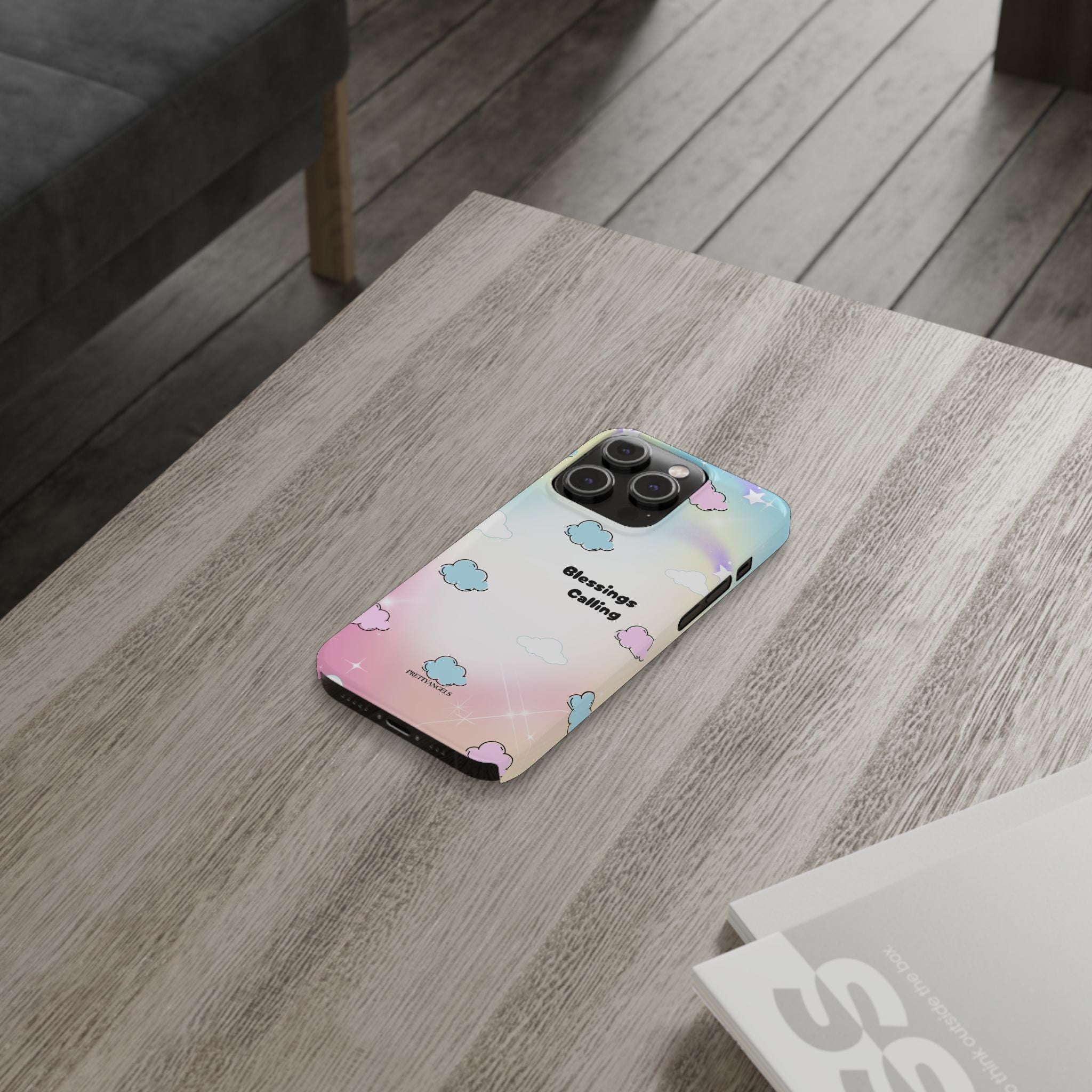 ‘Blessings Calling' Phone Case – Slim Lightweight Ombré Cover with Magical Pastel Clouds for Girly Girls & Faith-Filled Baddies - Cute Cloud Aesthetic, Phone Accessories, Gift for Friends, Pastel Theme Vibes, Cozy Magical Vibes