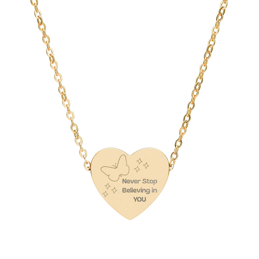 Never Stop Believing in You Butterfly Necklace – Minimalist Outline Pendant with Sparkle Accents | Dainty Inspirational Jewelry for Girls | Silver & Rose Gold