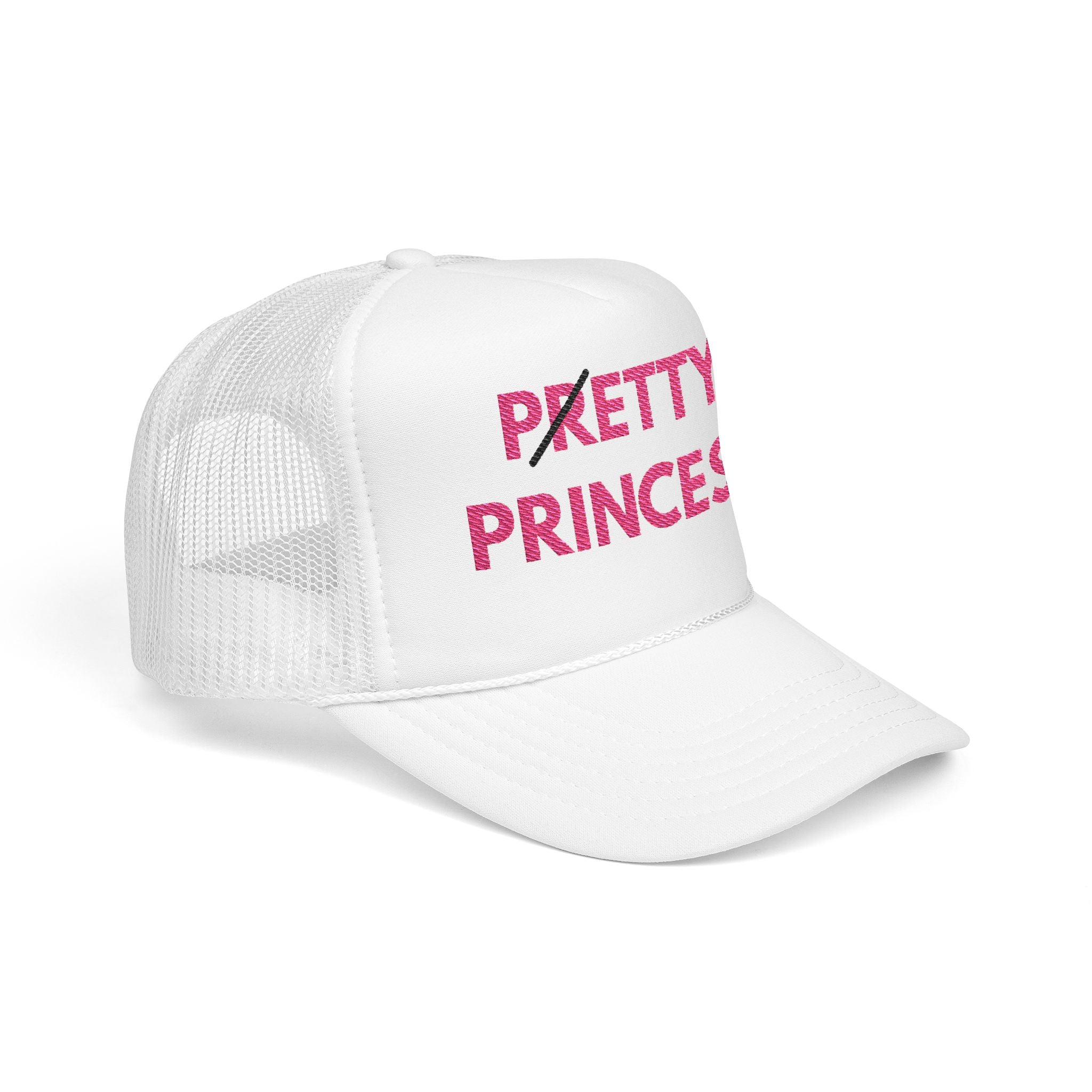 Pretty Princess Embroidered Trucker Hat - Aesthetic Pink Foam Hat for Baddie Girls