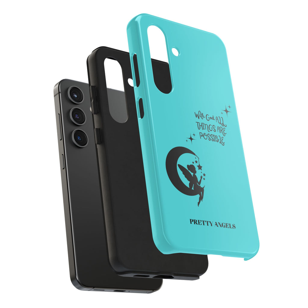 “With God All Things Are Possible” Teal Fairy Moon Tough Phone Case