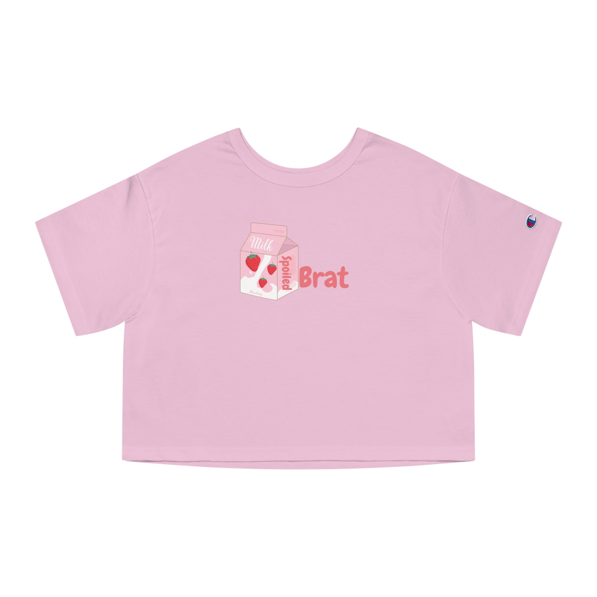 “Spoiled Strawberry Milk” Champion® Loose Cropped Tee – Peachy Pink Brat Aesthetic for Rich Baddie Girls
