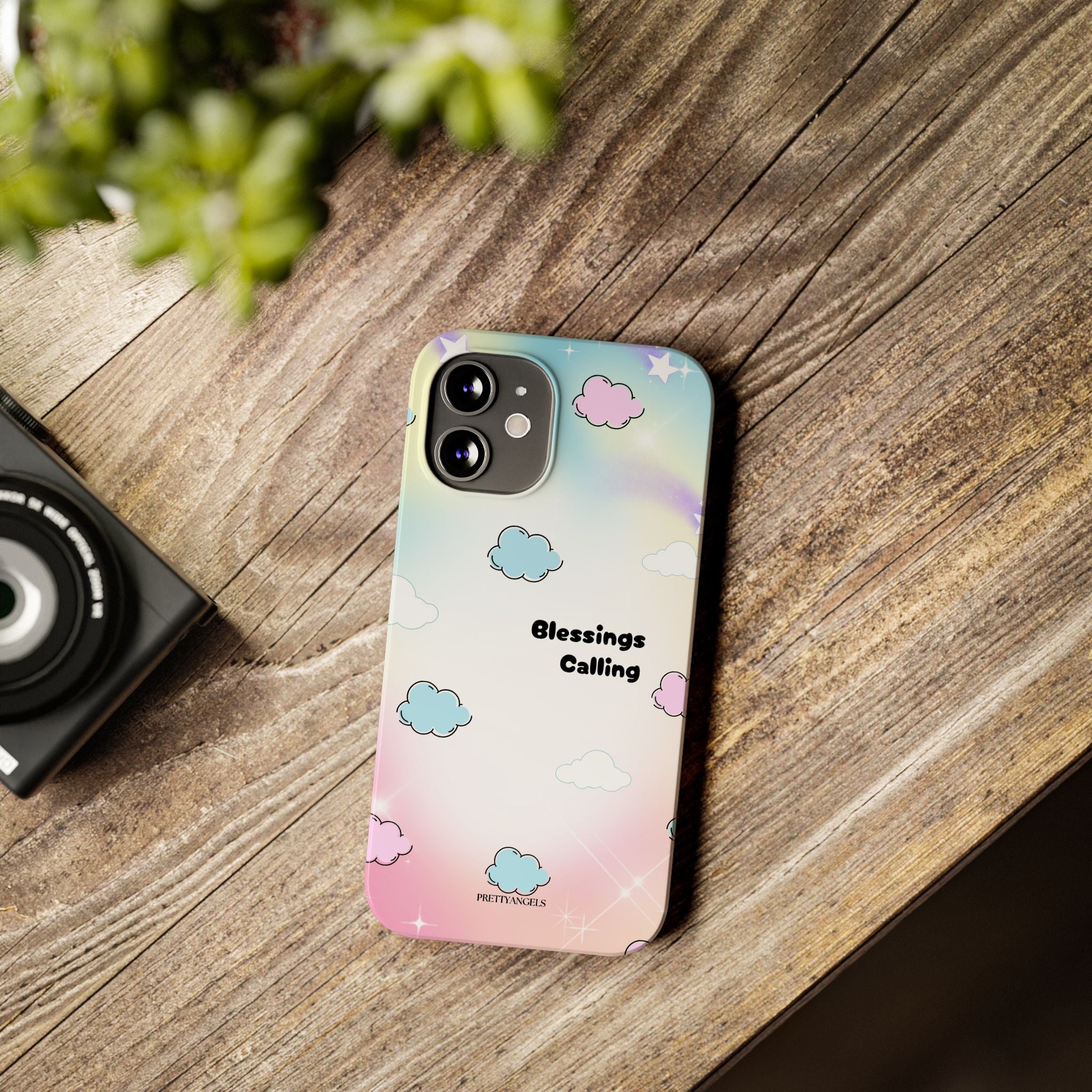 ‘Blessings Calling' Phone Case – Slim Lightweight Ombré Cover with Magical Pastel Clouds for Girly Girls & Faith-Filled Baddies - Cute Cloud Aesthetic, Phone Accessories, Gift for Friends, Pastel Theme Vibes, Cozy Magical Vibes