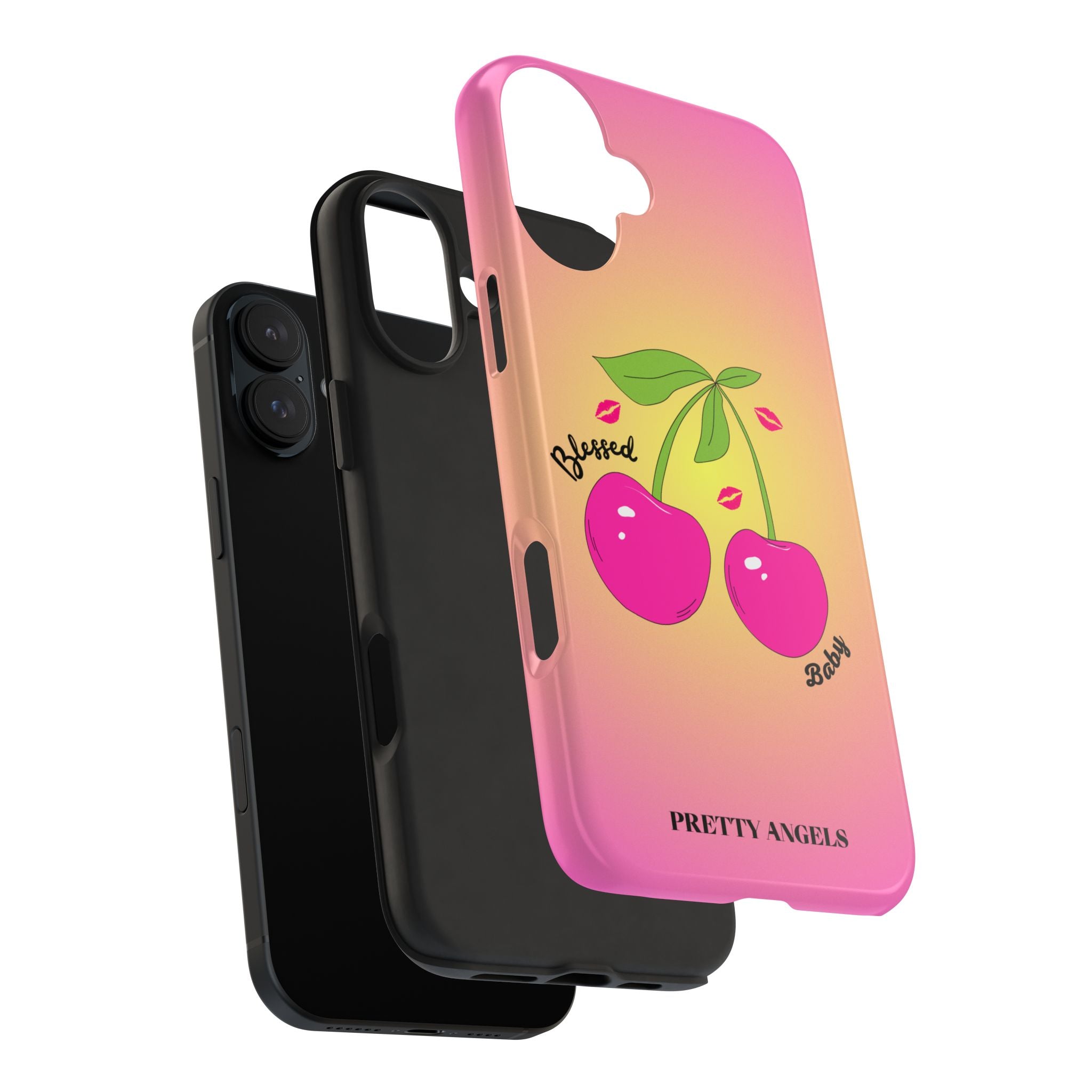 Blessed Baby Sunset Cherry Phone Case — Cute Hot Pink Cherry & Kisses