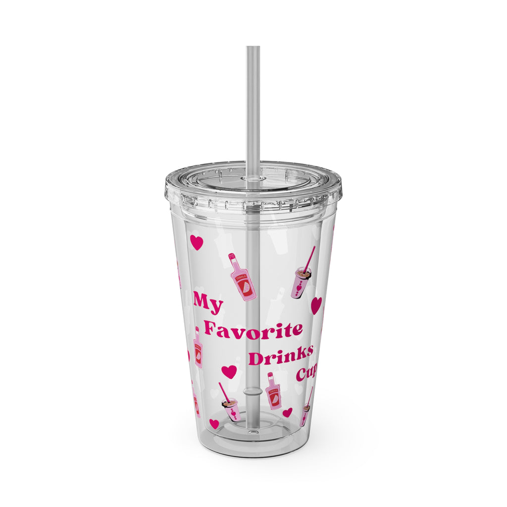 “My Favorite Drinks Cup” - 16oz Clear Acrylic Tumbler with Hot Pink Hearts & Girly Drink Patterns | Fun Party Girl Cup for Baddies