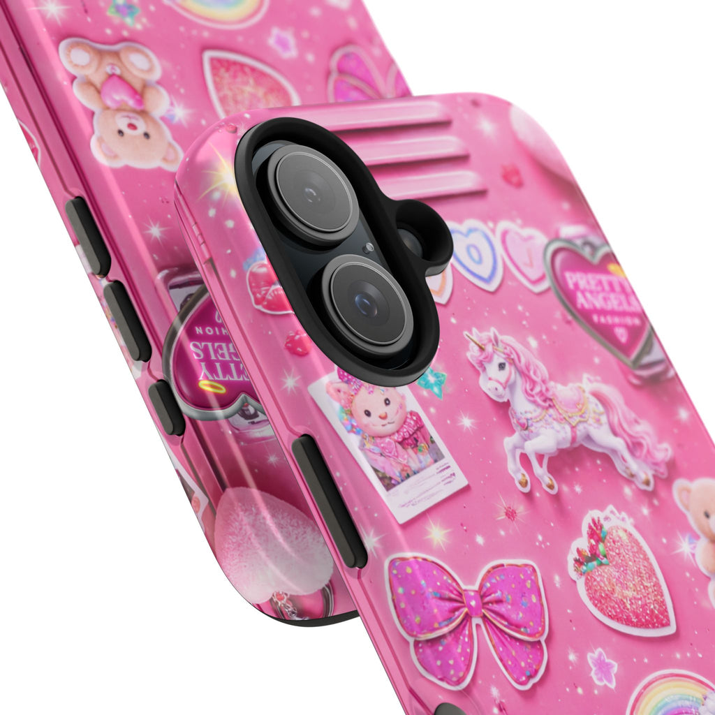 Girly Pink Locker Nostalgia with Hearts & Teddy Bear Tough Phone Case