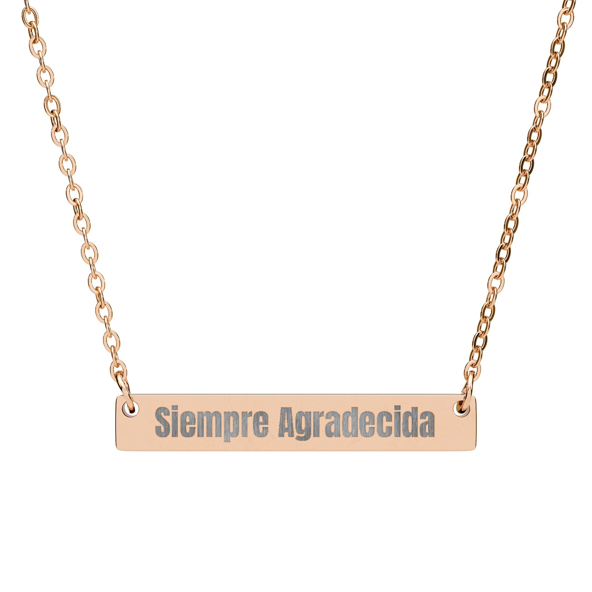 Siempre Agradecida Horizontal Bar Necklace — Engraved Latina Elegance