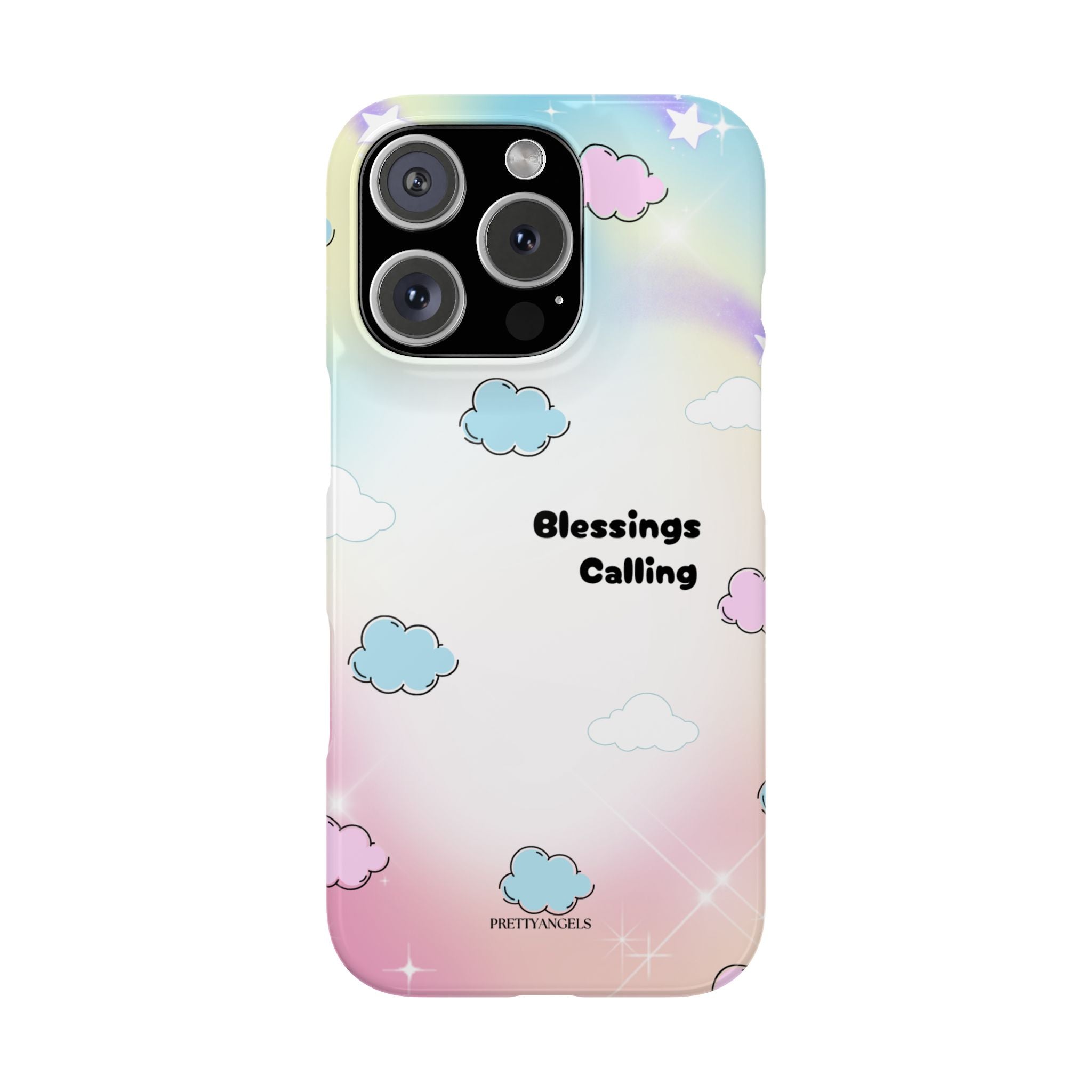 ‘Blessings Calling' Phone Case – Slim Lightweight Ombré Cover with Magical Pastel Clouds for Girly Girls & Faith-Filled Baddies - Cute Cloud Aesthetic, Phone Accessories, Gift for Friends, Pastel Theme Vibes, Cozy Magical Vibes