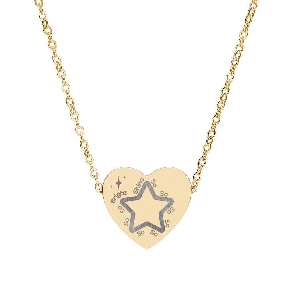 Engraved Heart Necklace — 'Shine So So So… Bright' Star Design