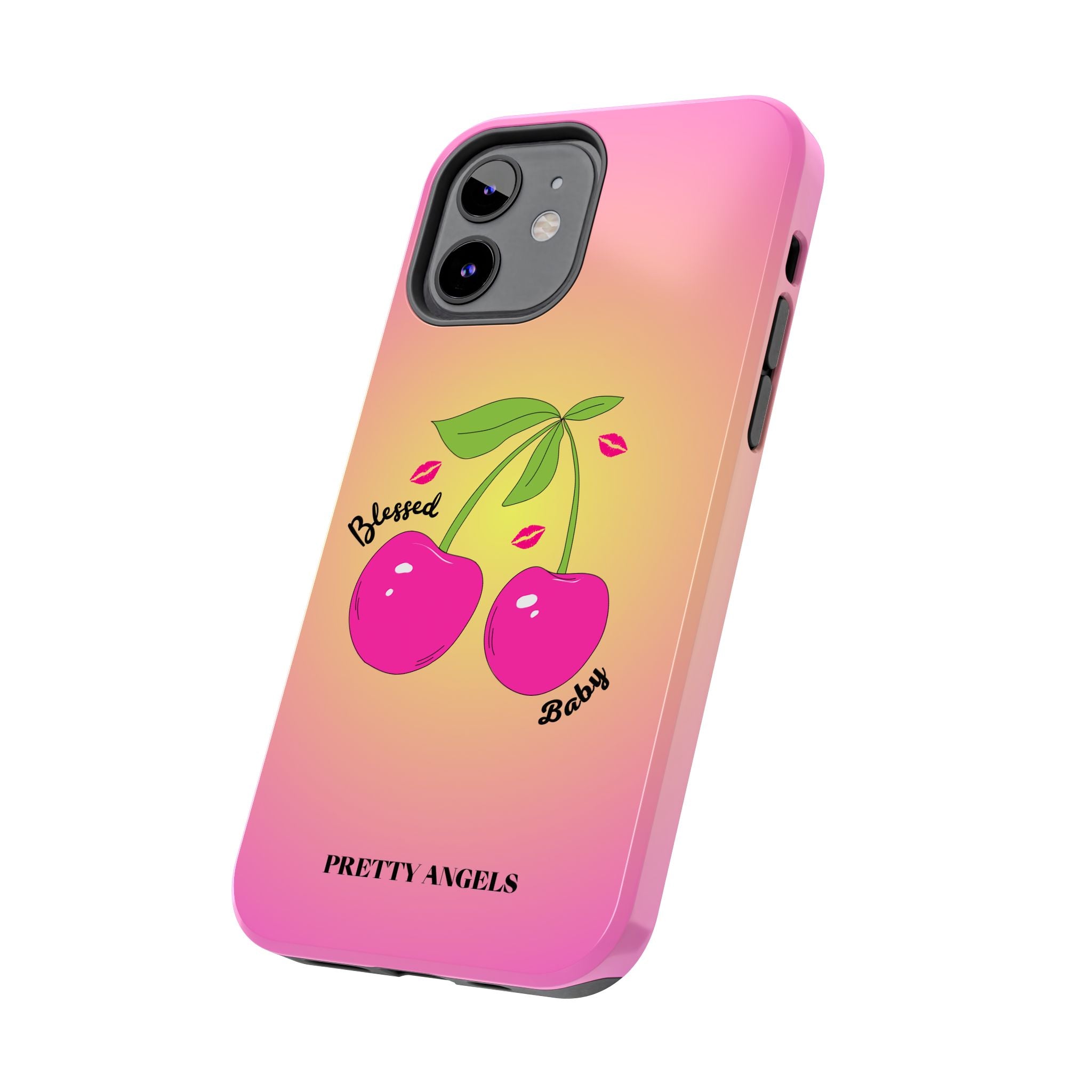 Blessed Baby Sunset Cherry Phone Case — Cute Hot Pink Cherry & Kisses