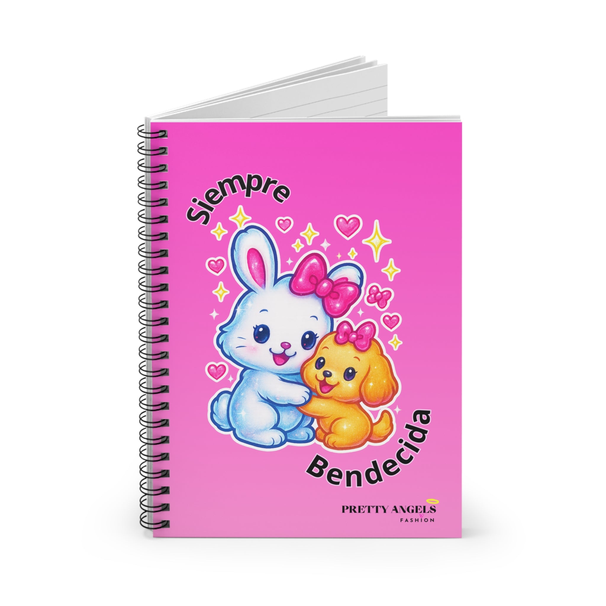 Siempre Bendecida Spiral Notebook | Kawaii Bunny & Puppy Journal | Lisa Frank Inspired Aesthetic Pink Notebook