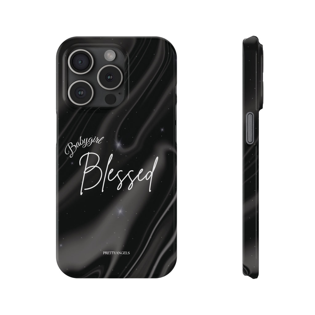 Blessed Babygirl Black Luxe Phone Case - Slim Lightweight & Protective for Rich Feminine Aesthetic Girls