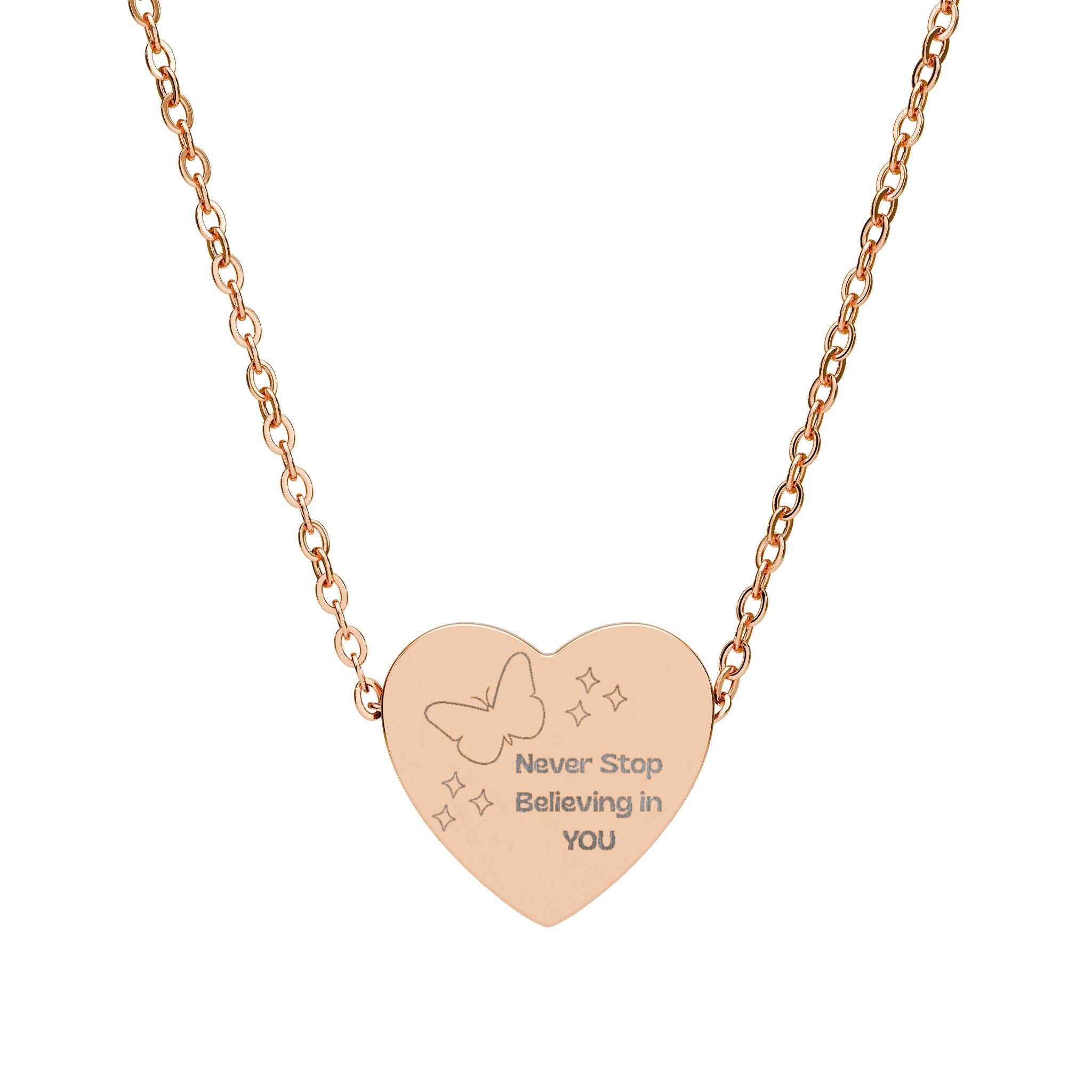 Never Stop Believing in You Butterfly Necklace – Minimalist Outline Pendant with Sparkle Accents | Dainty Inspirational Jewelry for Girls | Silver & Rose Gold