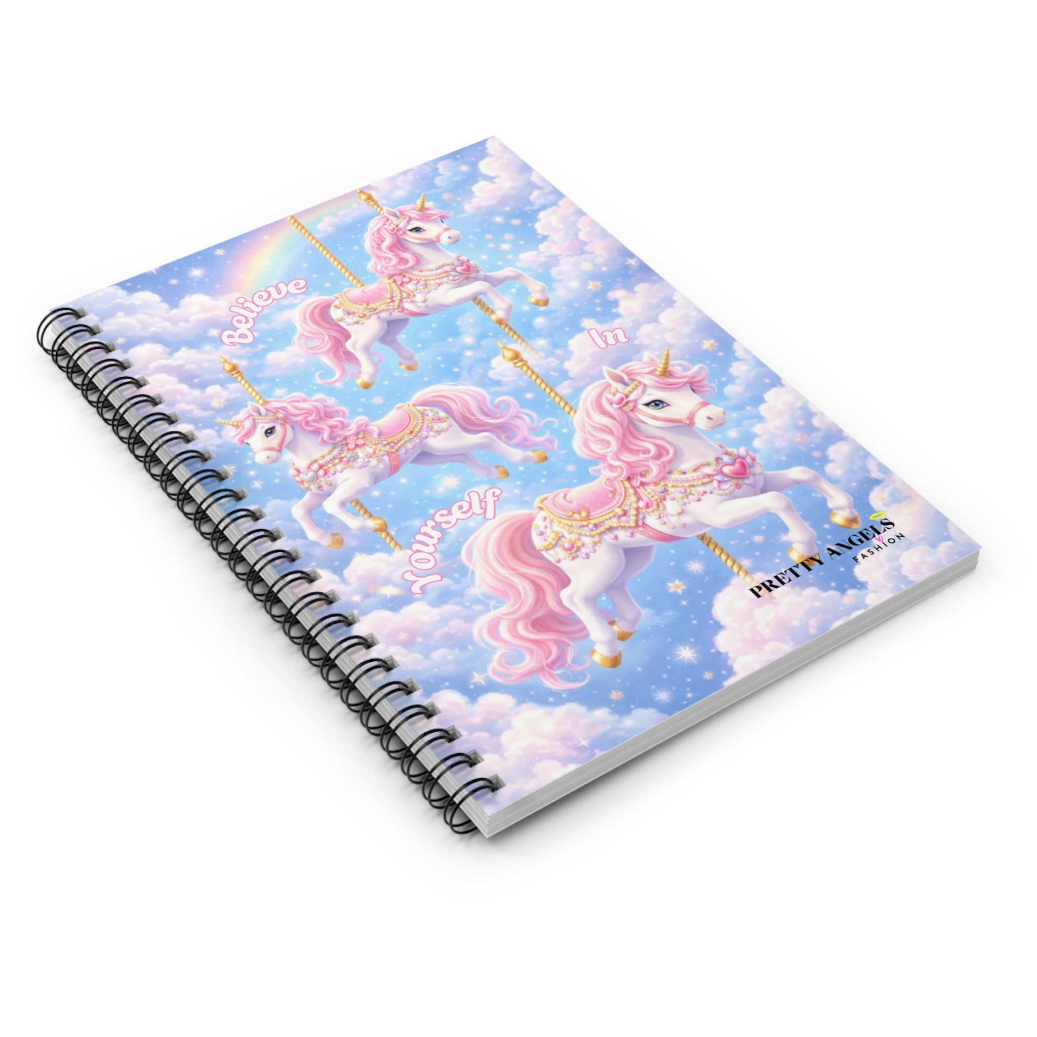 Pastel Unicorn Spiral Notebook — "Believe in Yourself" Ruled Journal for Girls