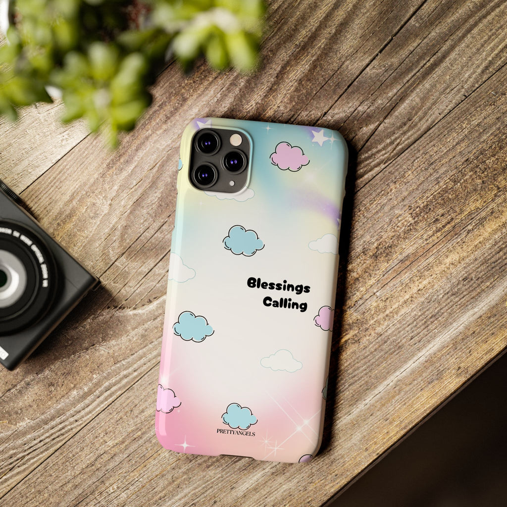 ‘Blessings Calling' Phone Case – Slim Lightweight Ombré Cover with Magical Pastel Clouds for Girly Girls & Faith-Filled Baddies - Cute Cloud Aesthetic, Phone Accessories, Gift for Friends, Pastel Theme Vibes, Cozy Magical Vibes