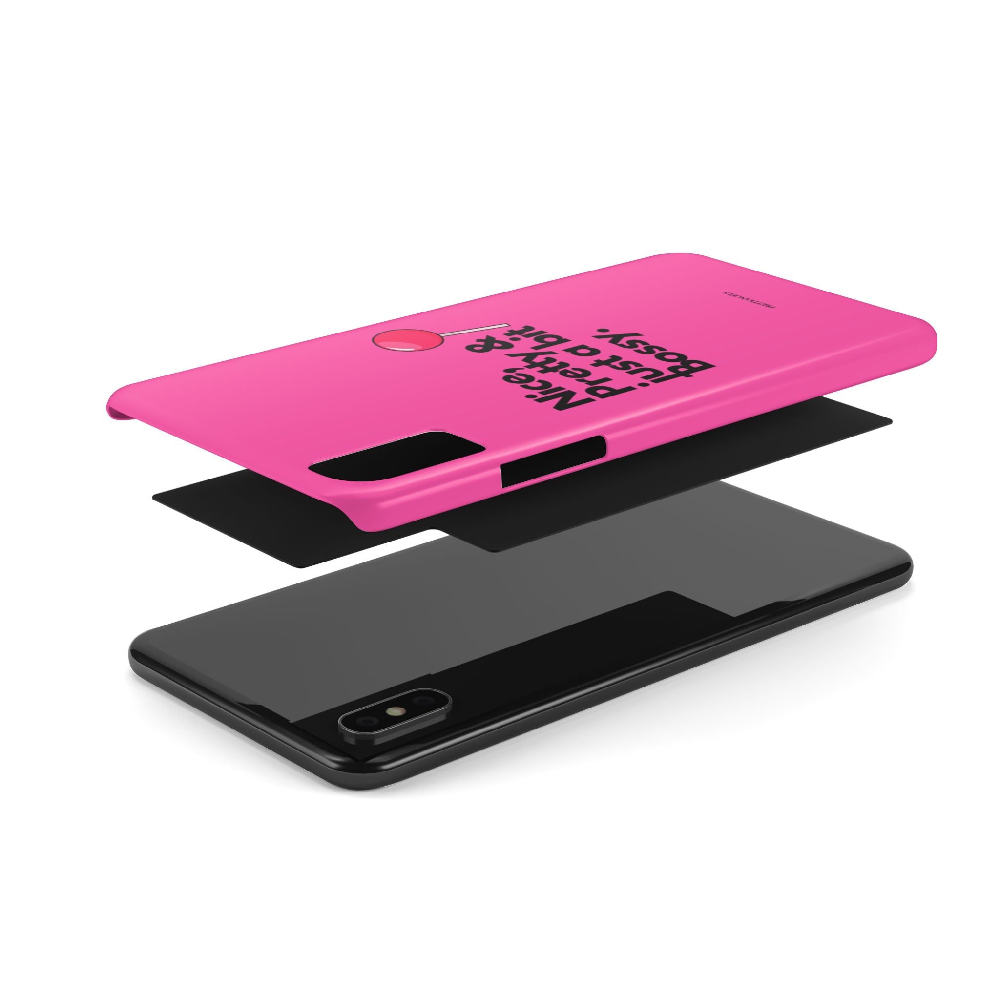 Nice, Pretty, & Just a Bit Bossy Phone Case - Dark Pink Slim Lightweight Cover with Hot Pink Lollipop for Girly Confident Girls
