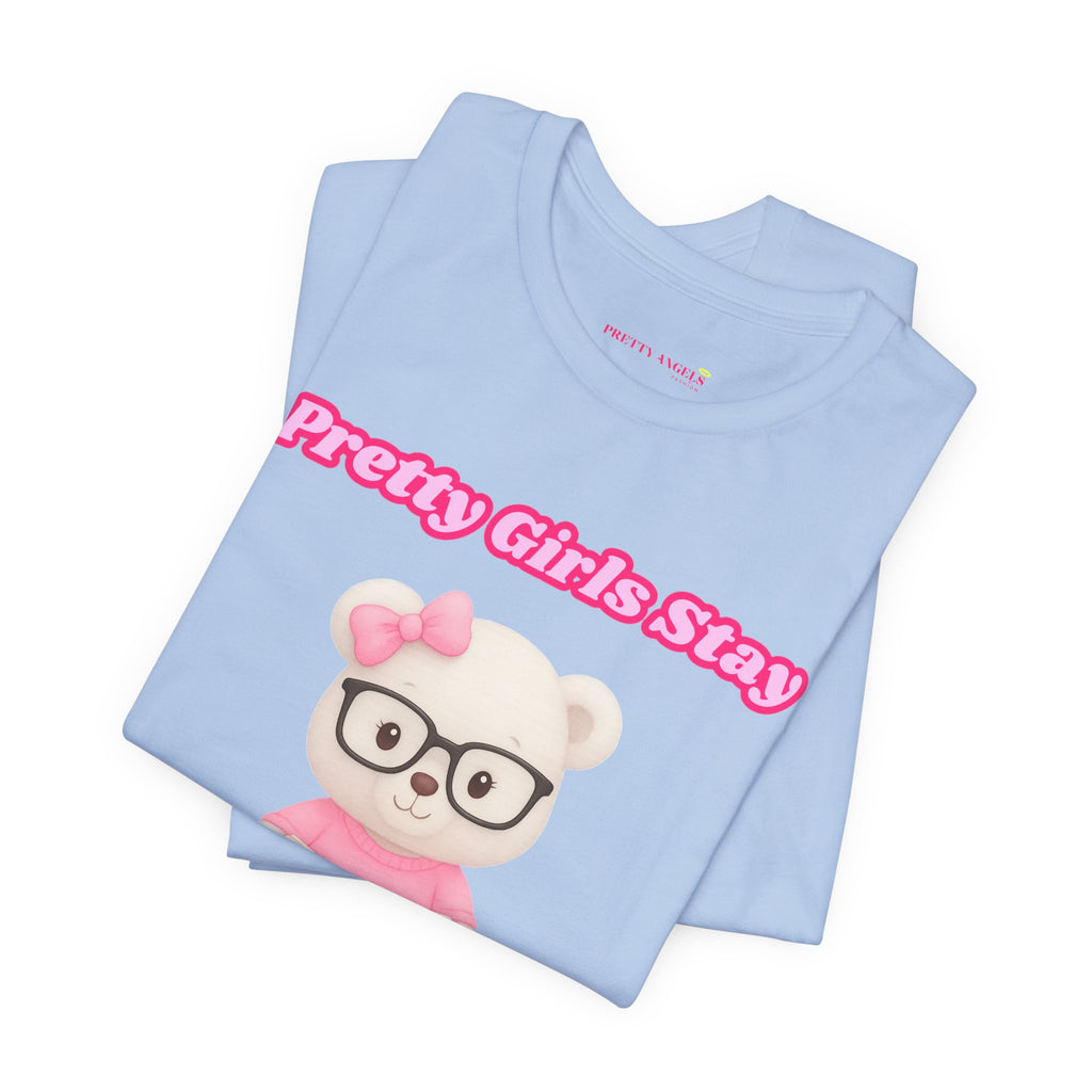 Pretty Girls Stay Unbothered Teddy Bear T-Shirt – Cute Aesthetic Pink Book Tee for Girls | Girly Soft Girl Graphic Tee | Unbothered Baddie Shirt | DTF Print