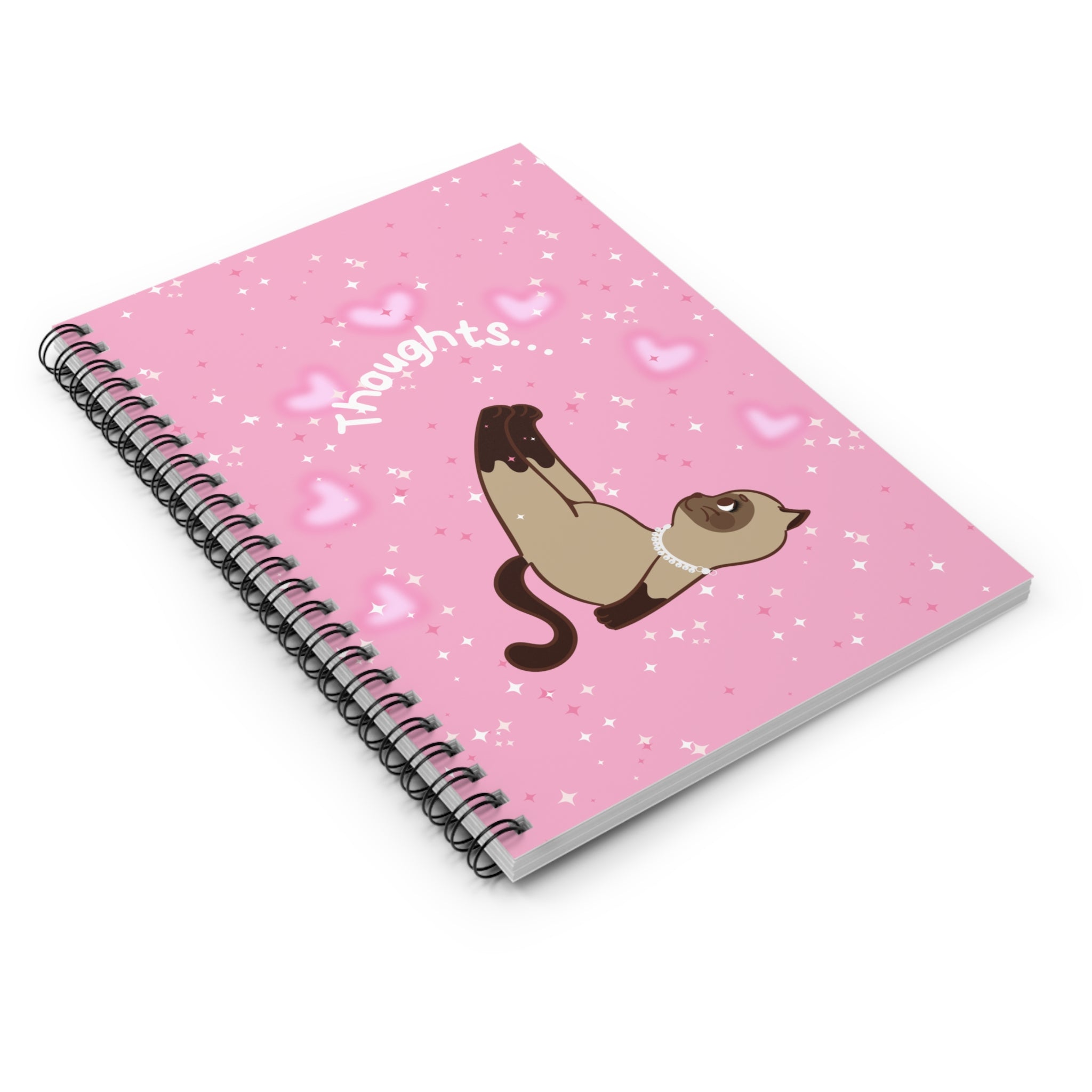 Cute Pink Cat Notebook – Kawaii Spiral Journal with Hearts & Sparkles | Aesthetic Stationery for Girls